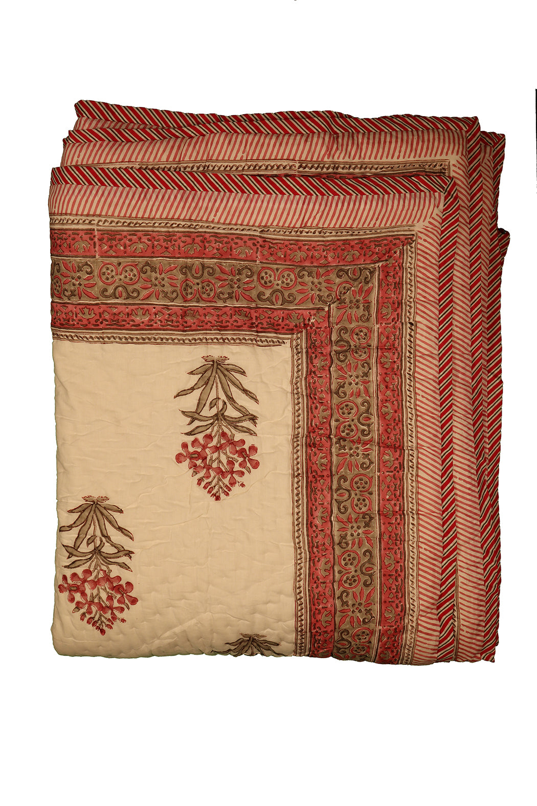 Gesteppte Decke mit Blockdruckmuster, 270 x 220 cm, rose, Baumwolle