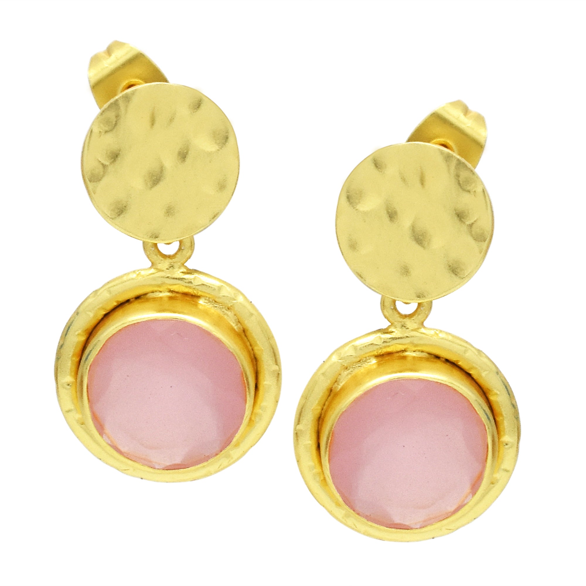 Earring with rose quartz pendant