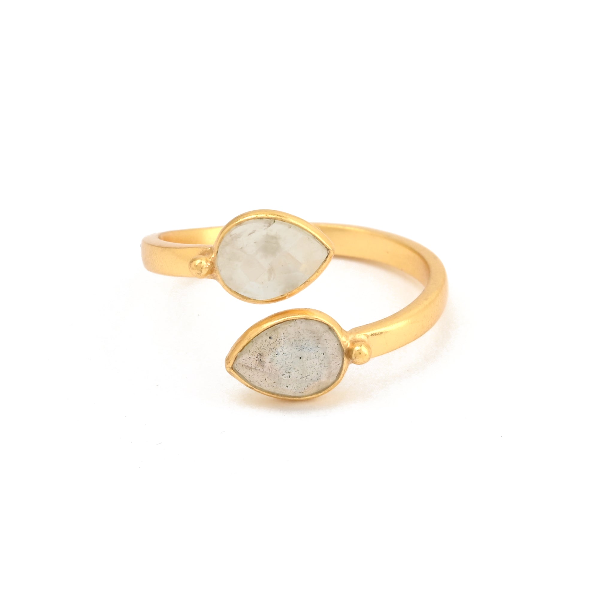 Fingerring med sten af månesten og labradorite