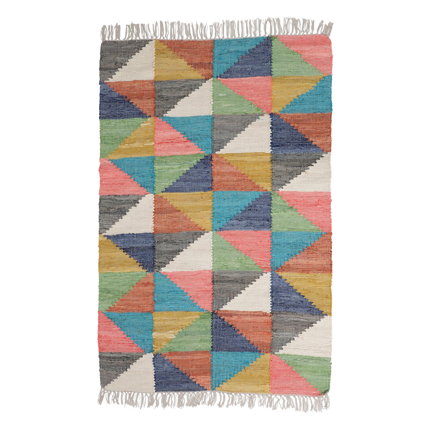 Chindi Killim Recycling-Teppich, 120 x 180 cm, Baumwolle, Dreieckskaro, hell