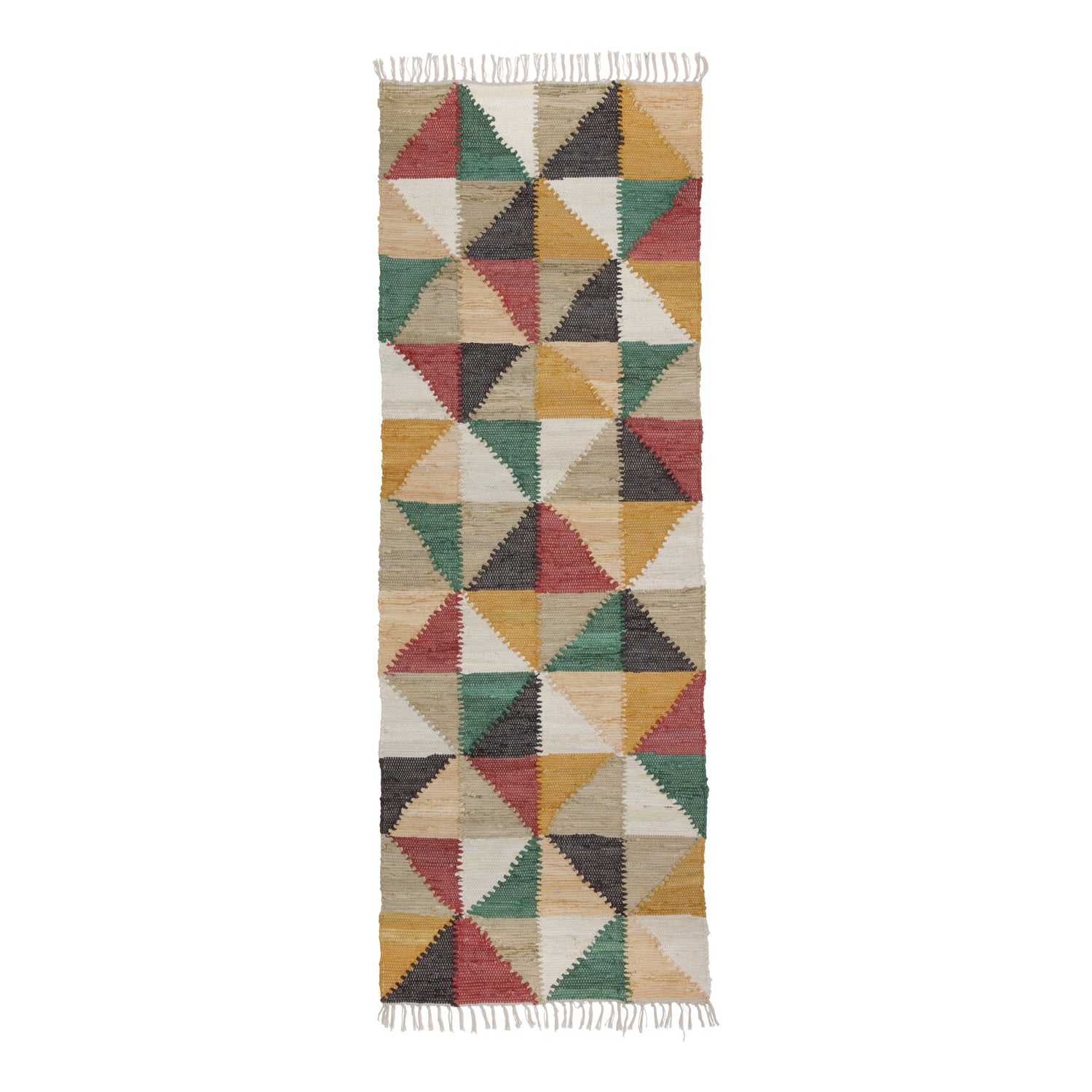 Chindi Killim Recycling-Teppich, 75 x 220 cm, Baumwolle, dreieckig, dunkel kariert