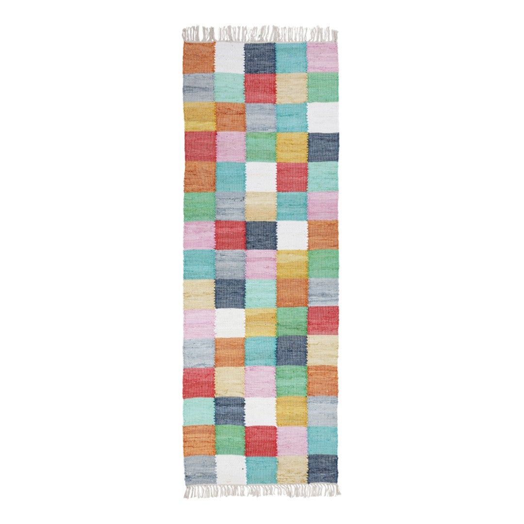Chindi killim recycle gulvtæppe 75x220 cm bomuld firkant tern bright