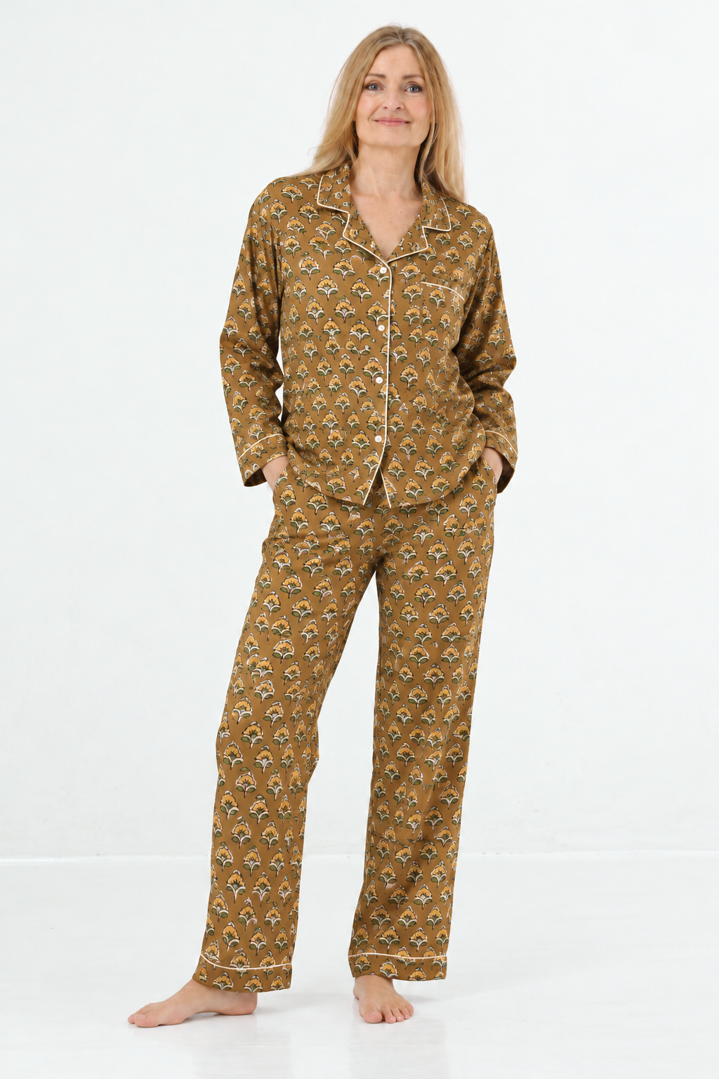Luna pajamas Nila blue – Hand-printed Block Print in Lightweight Cotton | MASALA