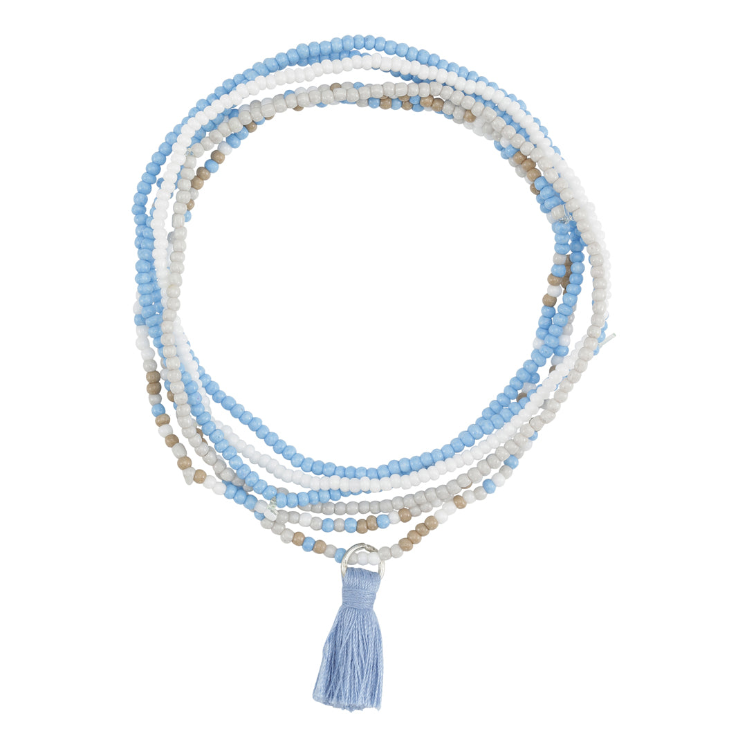 Bracelet of glass beads 6 rings, light blue