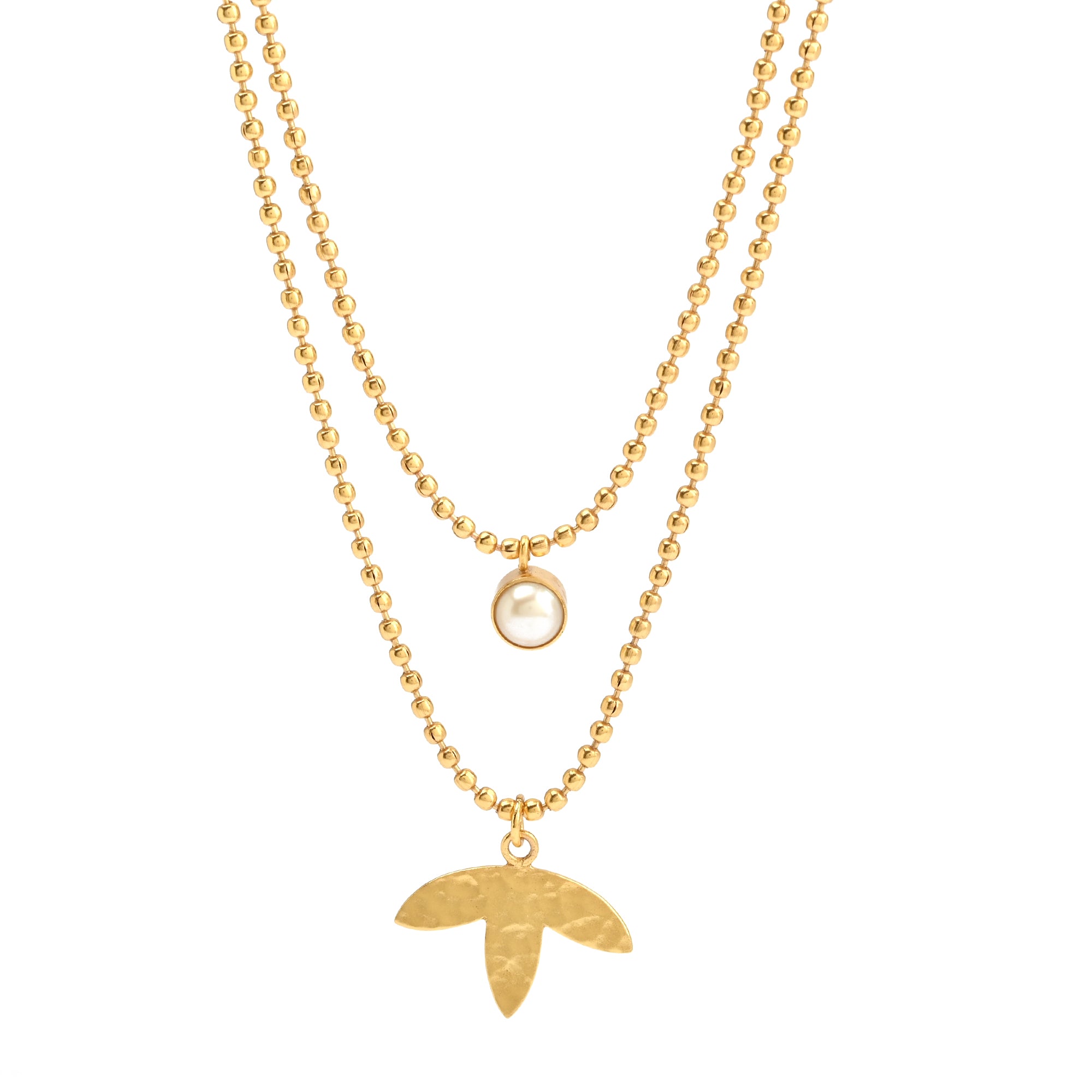 Necklace with freshwater pearl pendant and leaf charm