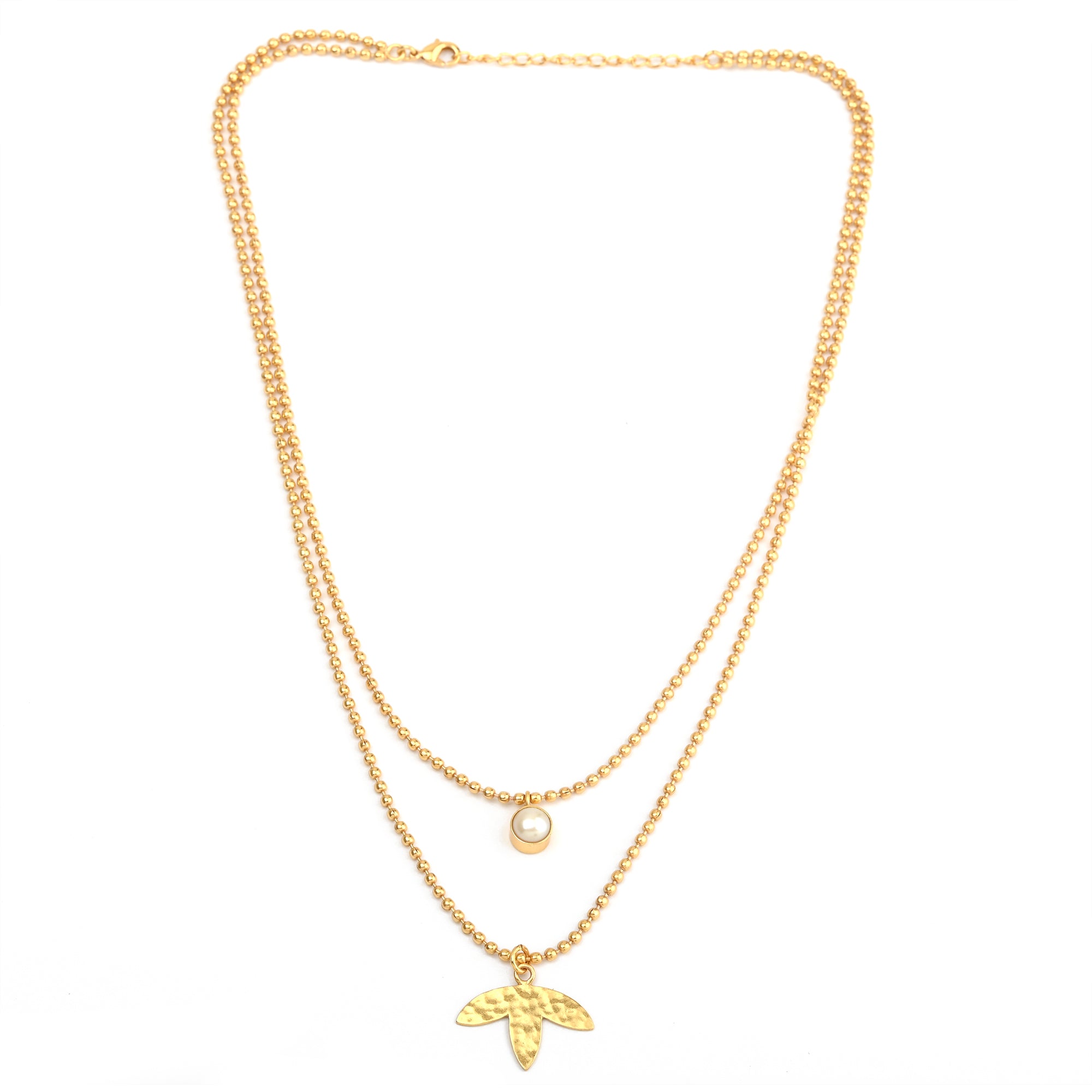 Necklace with freshwater pearl pendant and leaf charm