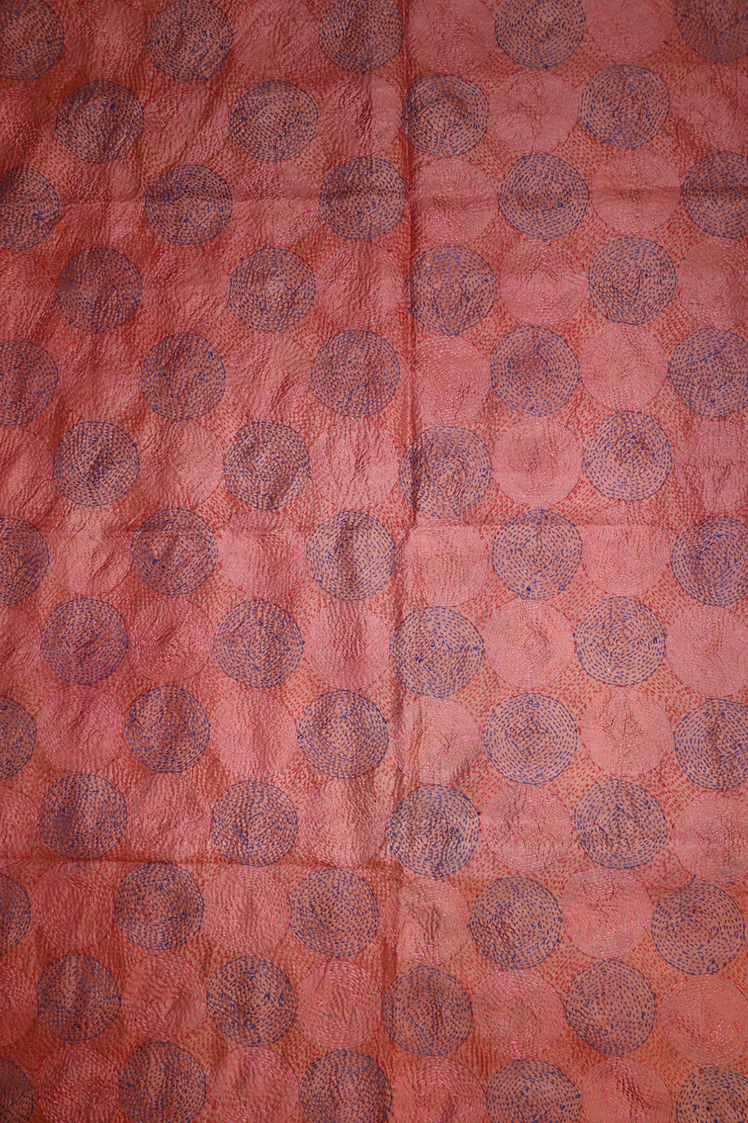 Kantha vintage scarf 85x190 cm, silk, round kantha