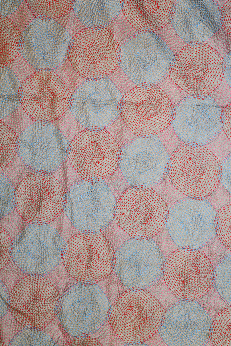 Kantha vintage scarf 40x190 cm, silk, round kantha