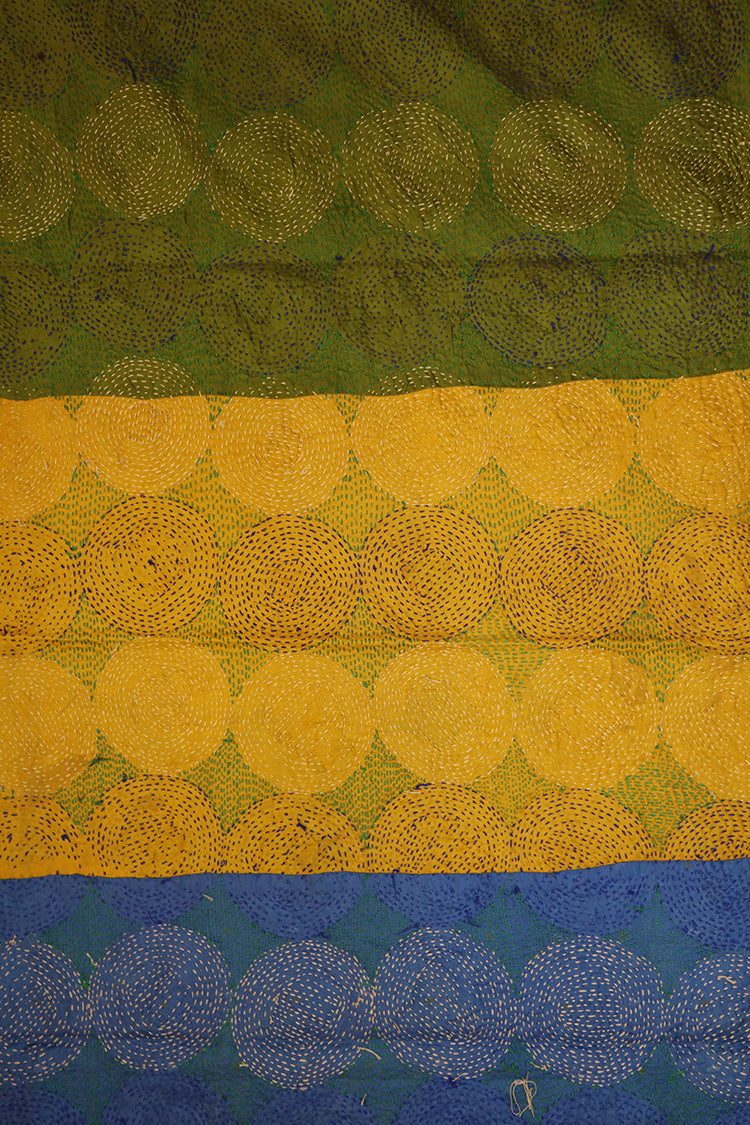Kantha vintage scarf 40x190 cm, silk, round kantha