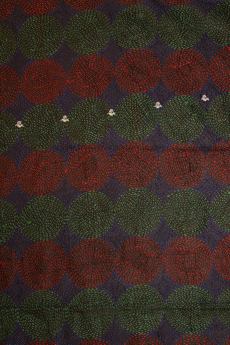 Kantha vintage scarf 40x190 cm, silk, round kantha