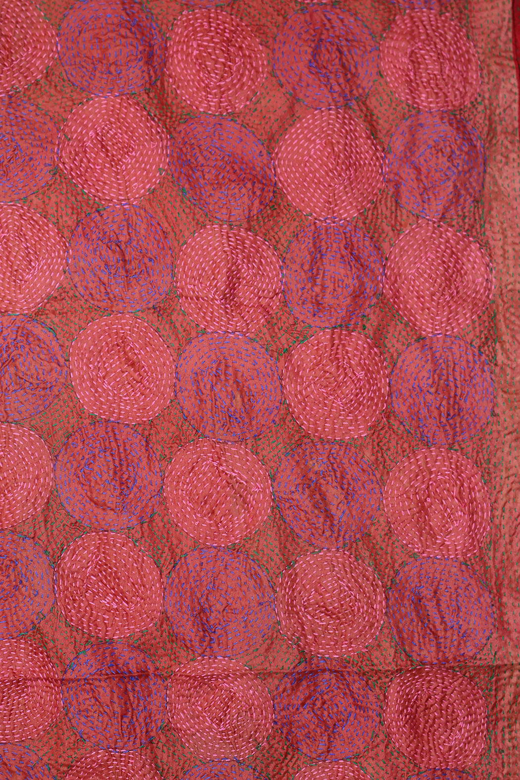 Kantha vintage scarf 40x190 cm, silk, round kantha