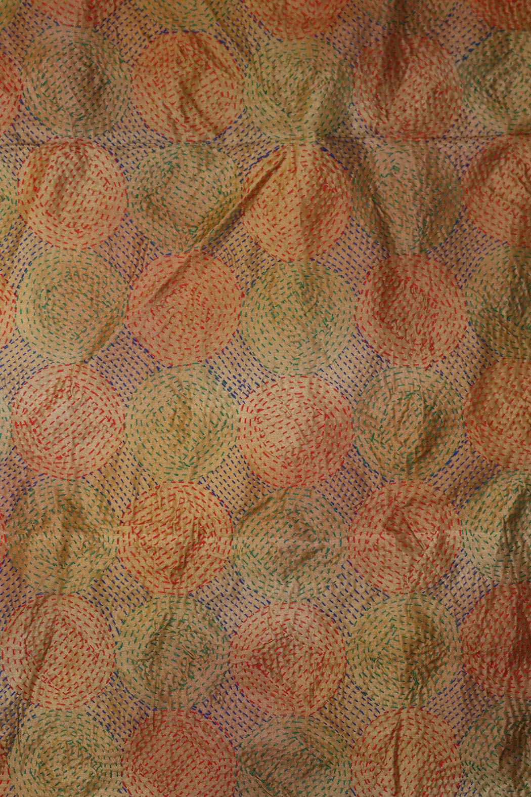 Kantha vintage scarf 40x190 cm, silk, round kantha