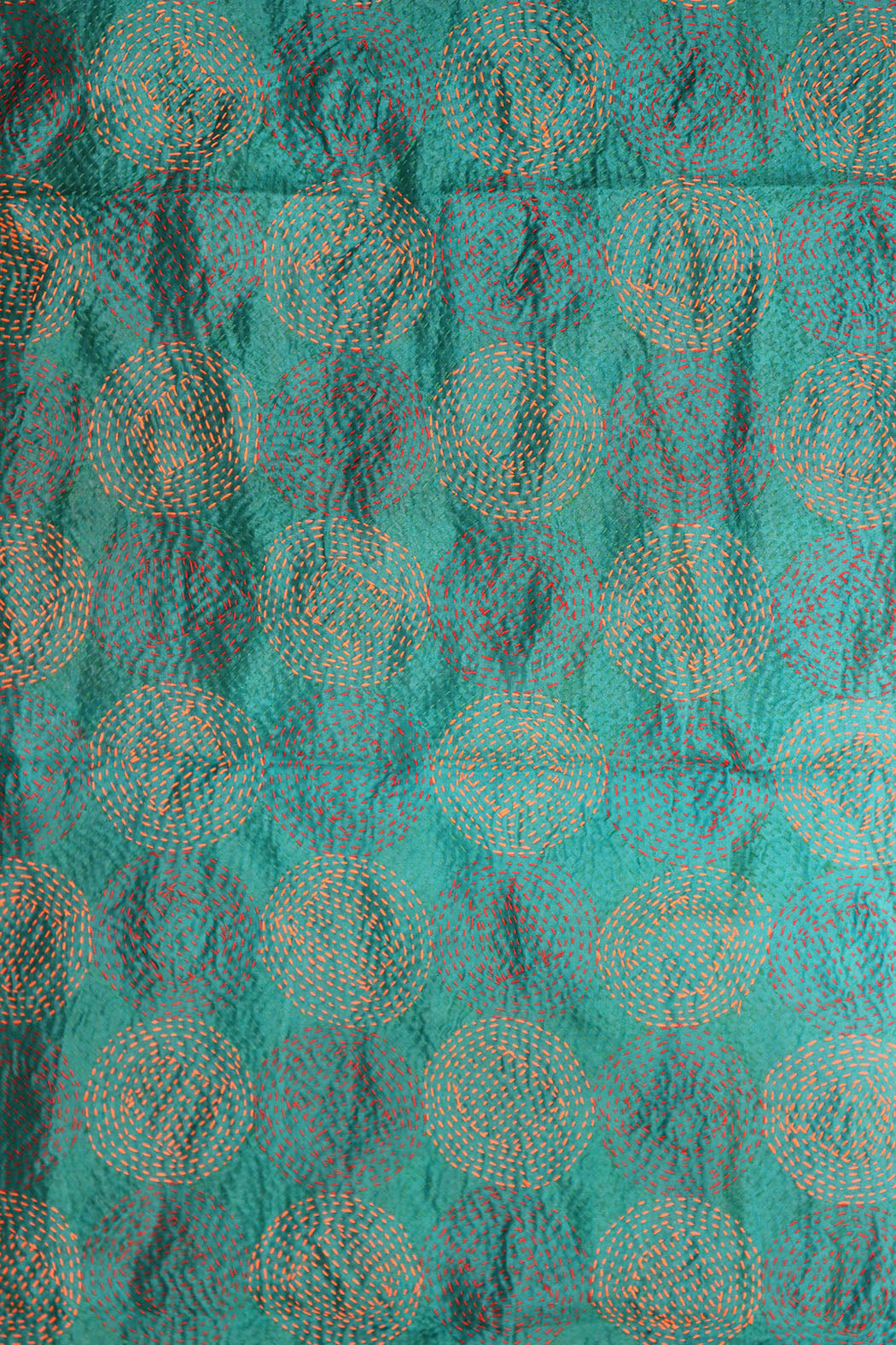 Kantha vintage scarf 40x190 cm, silk, round kantha