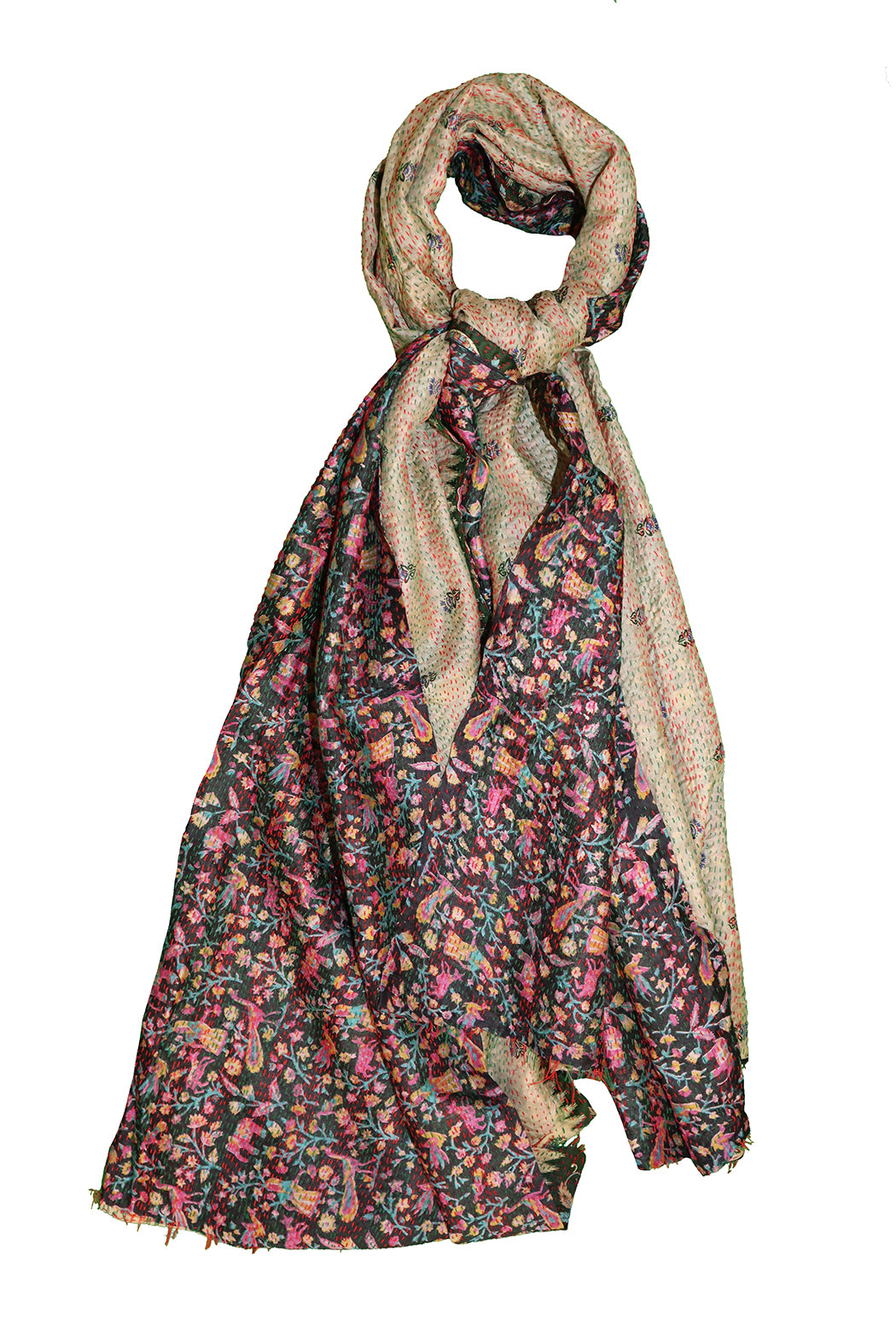 Sari kantha silke tørklæde 85*190 cm