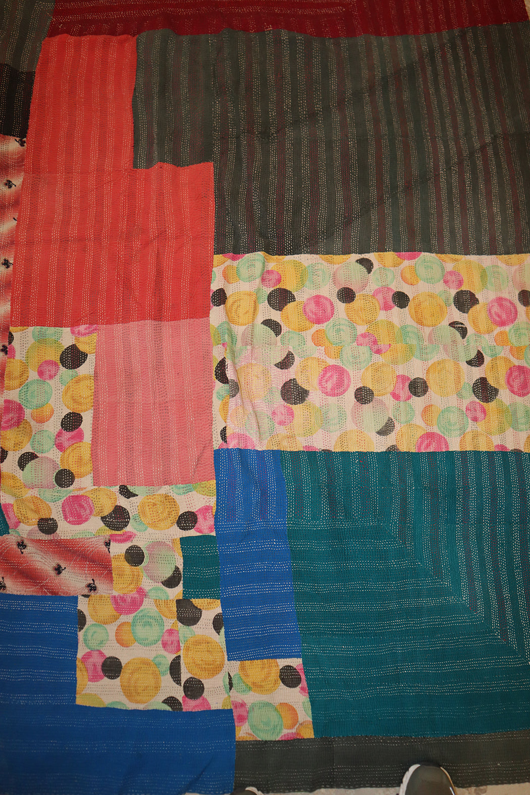 Kantha vintage tæppe ca 140x210 cm, bomuld