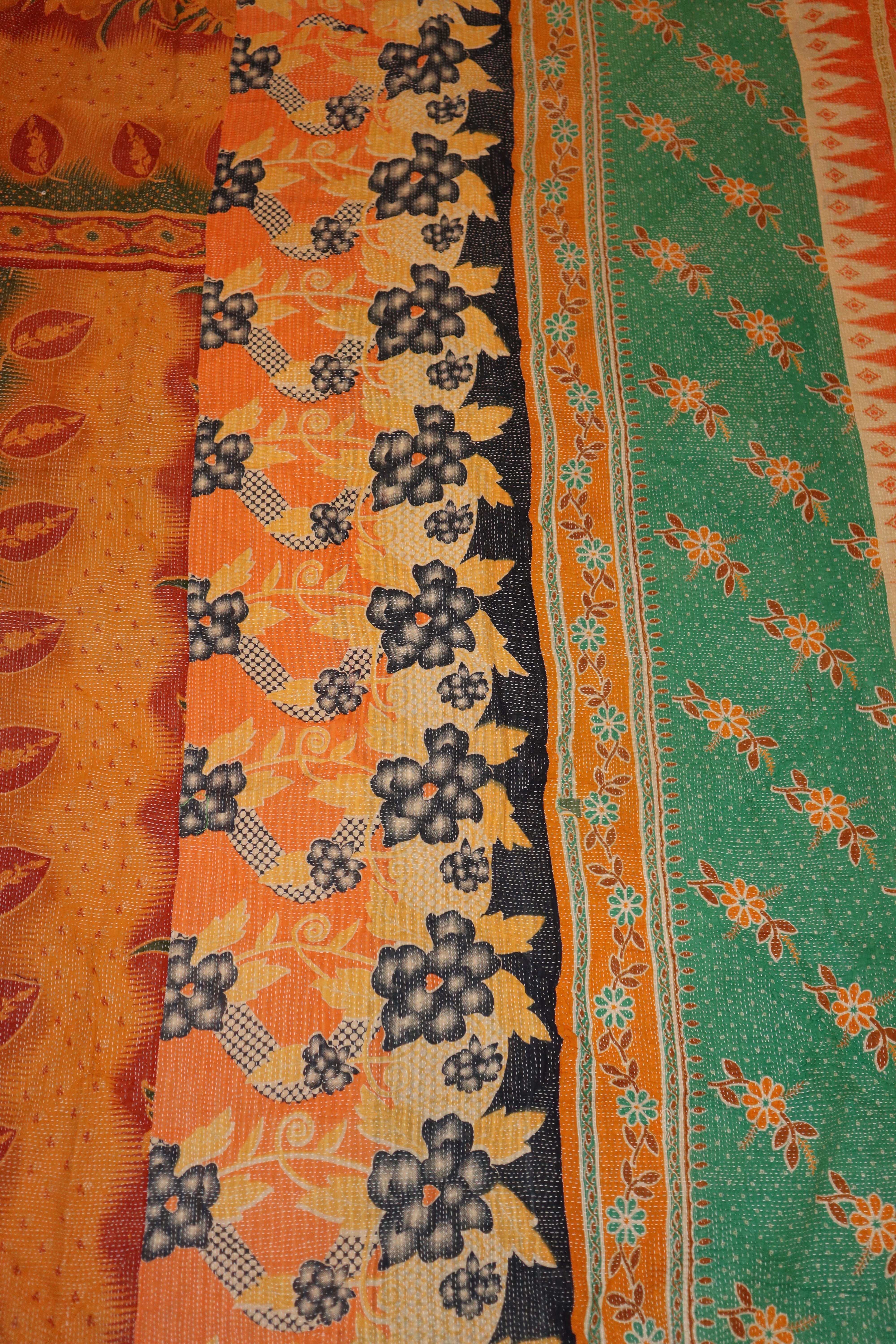 Kantha vintage tæppe ca 140x210 cm, bomuld