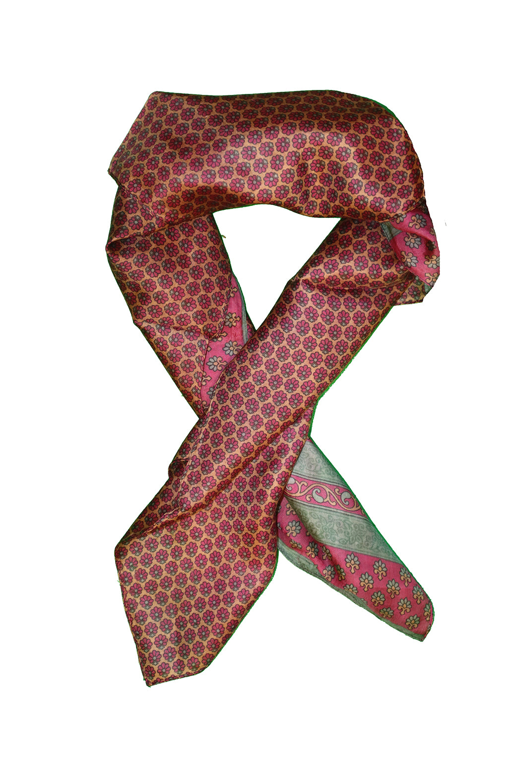 Kantha vintage scarf 90x90 cm, silk, single layer