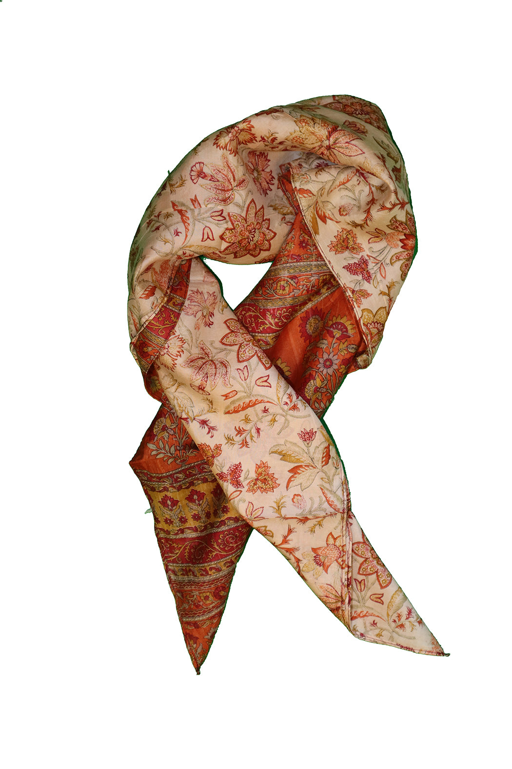 Kantha vintage scarf 90x90 cm, silk, single layer