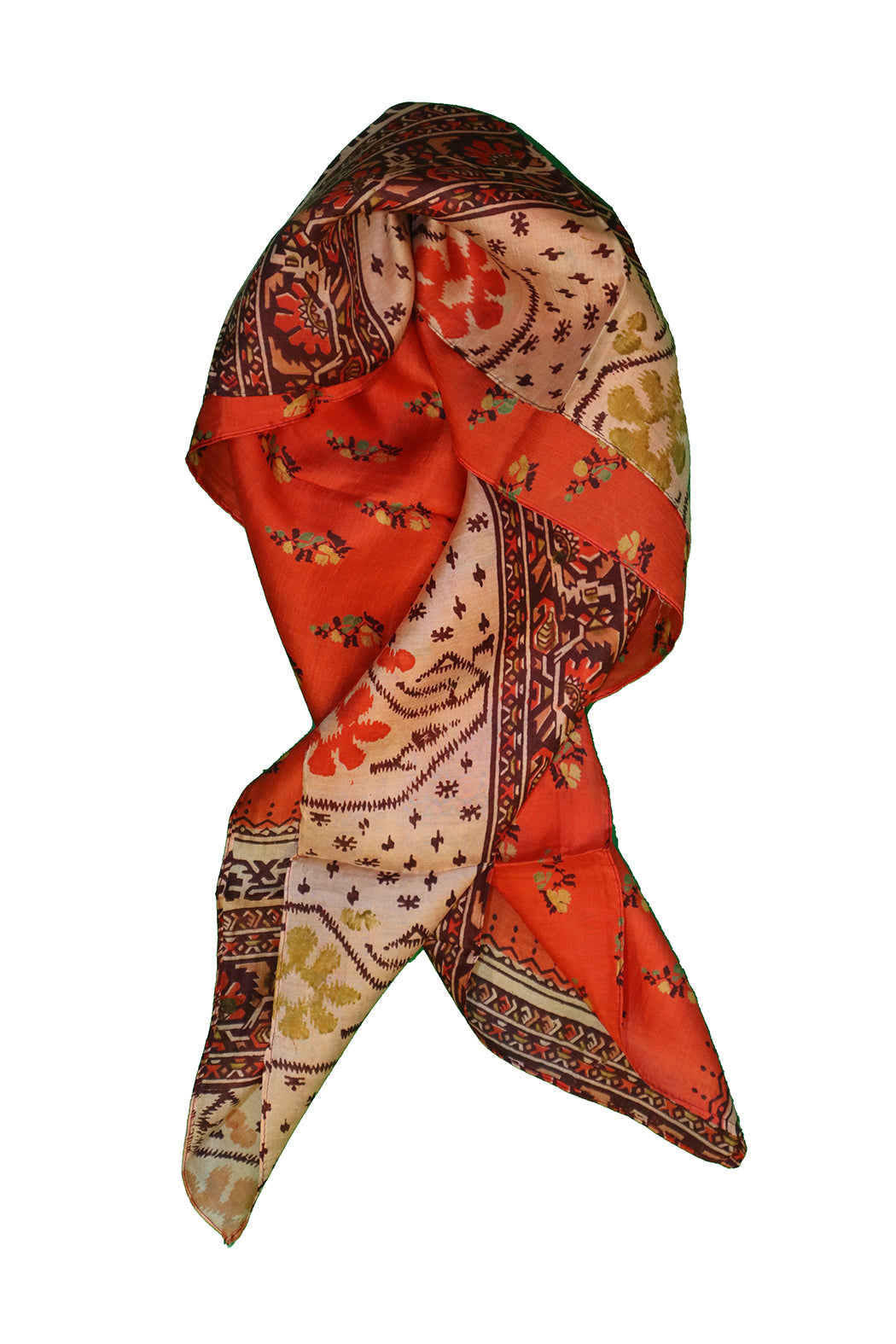 Sari vintage tørklæde 90x90 cm, silke, enkelt lag