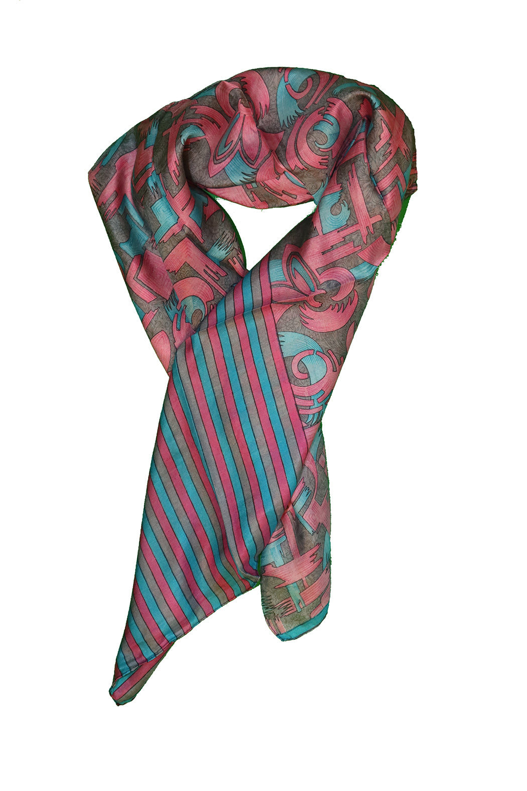 Kantha vintage scarf 90x90 cm, silk, single layer