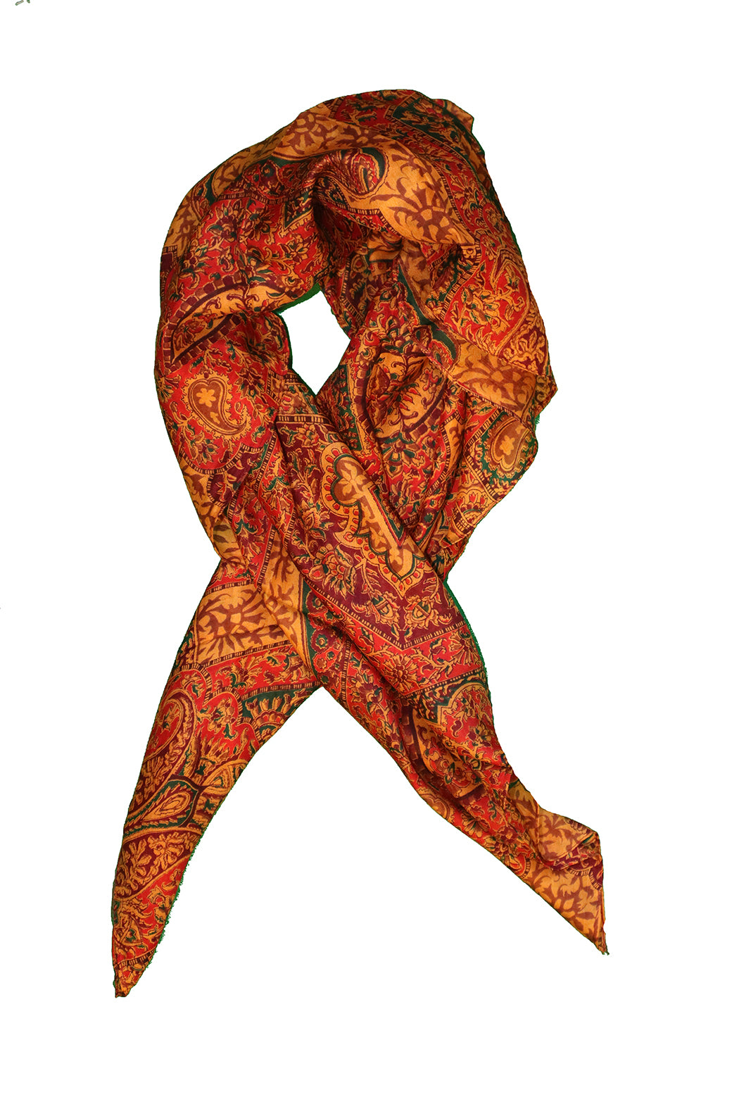 Kantha vintage scarf 90x90 cm, silk, single layer