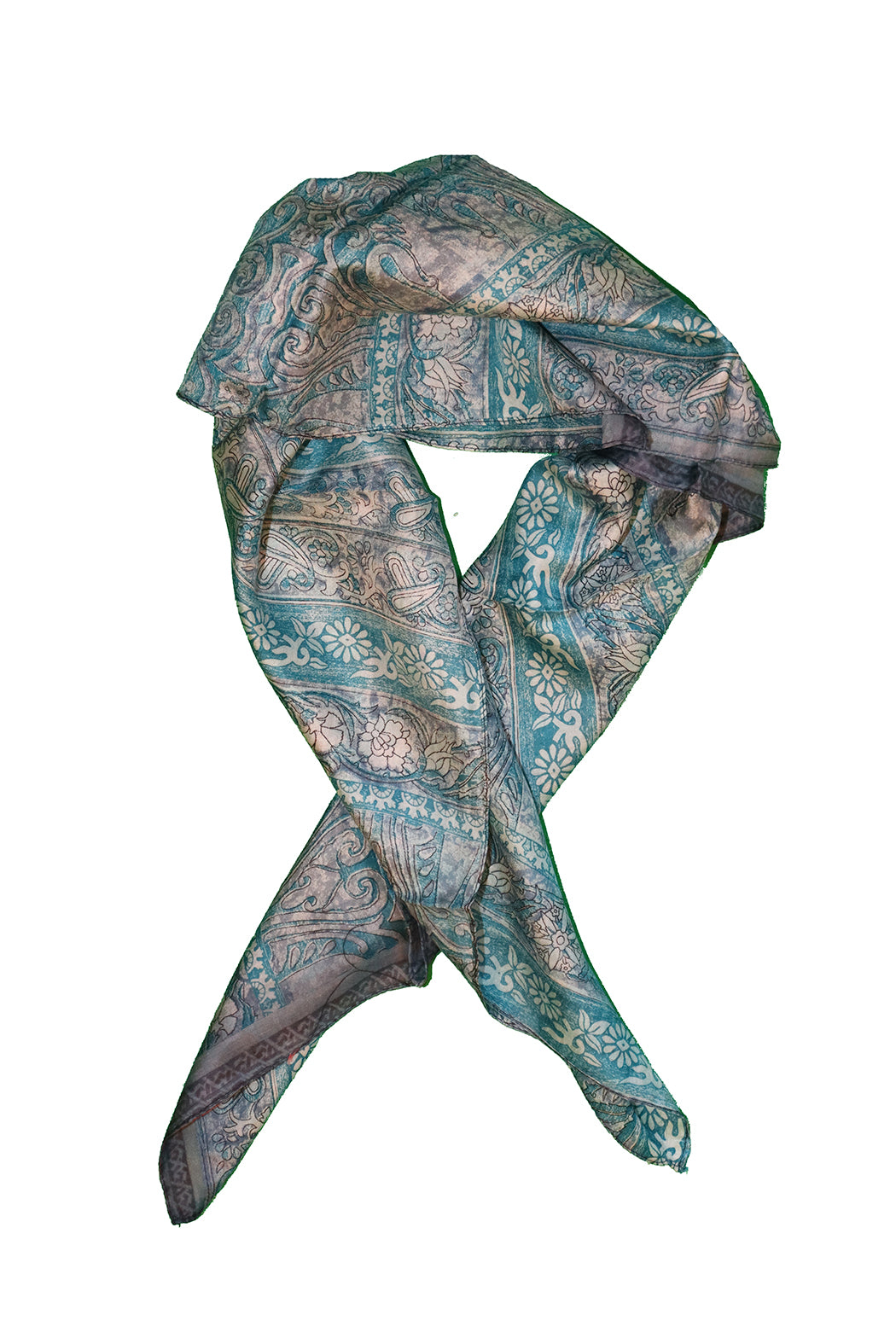 Kantha vintage scarf 90x90 cm, silk, single layer