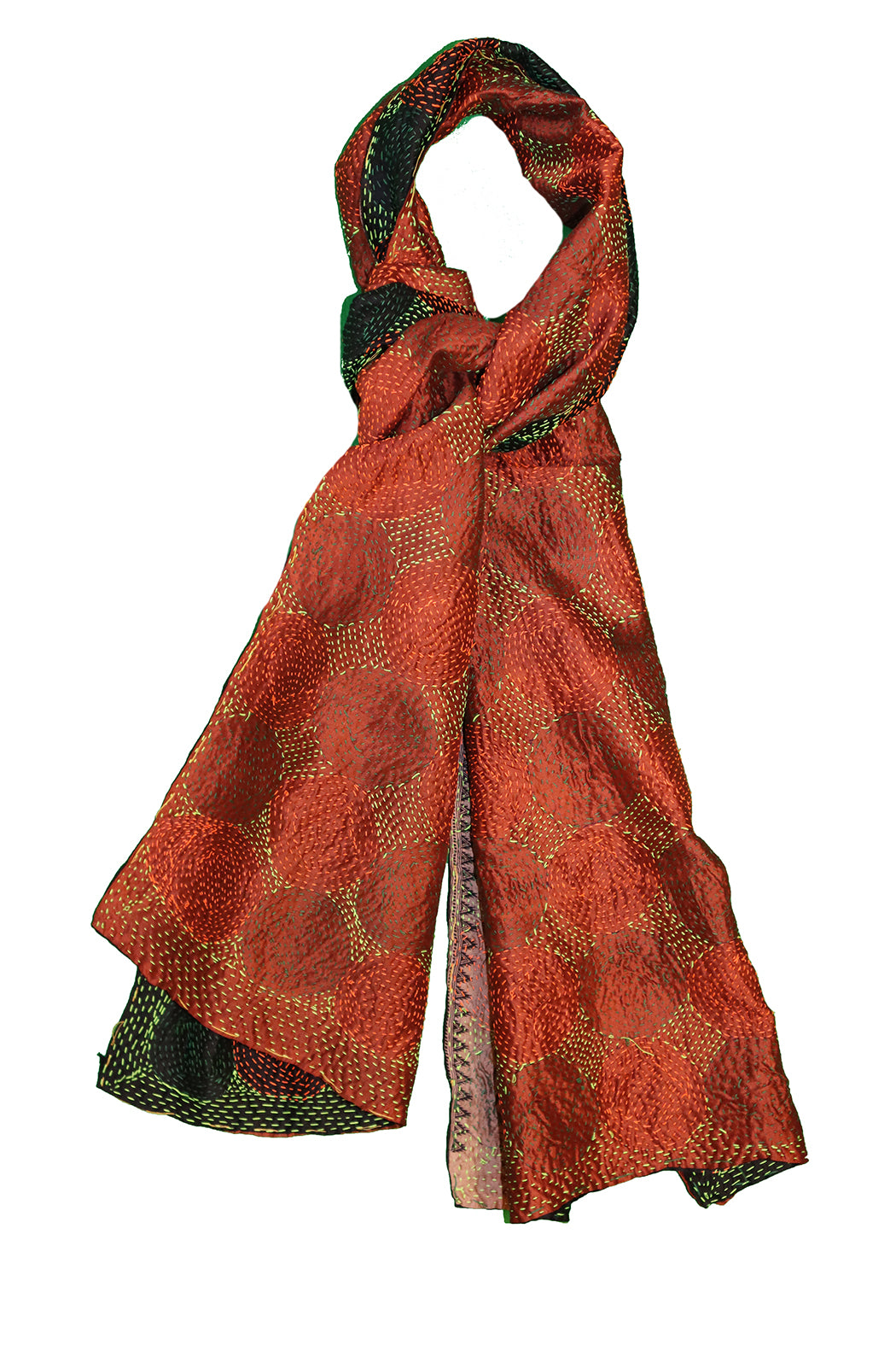 Kantha Vintage-Schal 40x190 cm, Seide, rundes Kantha