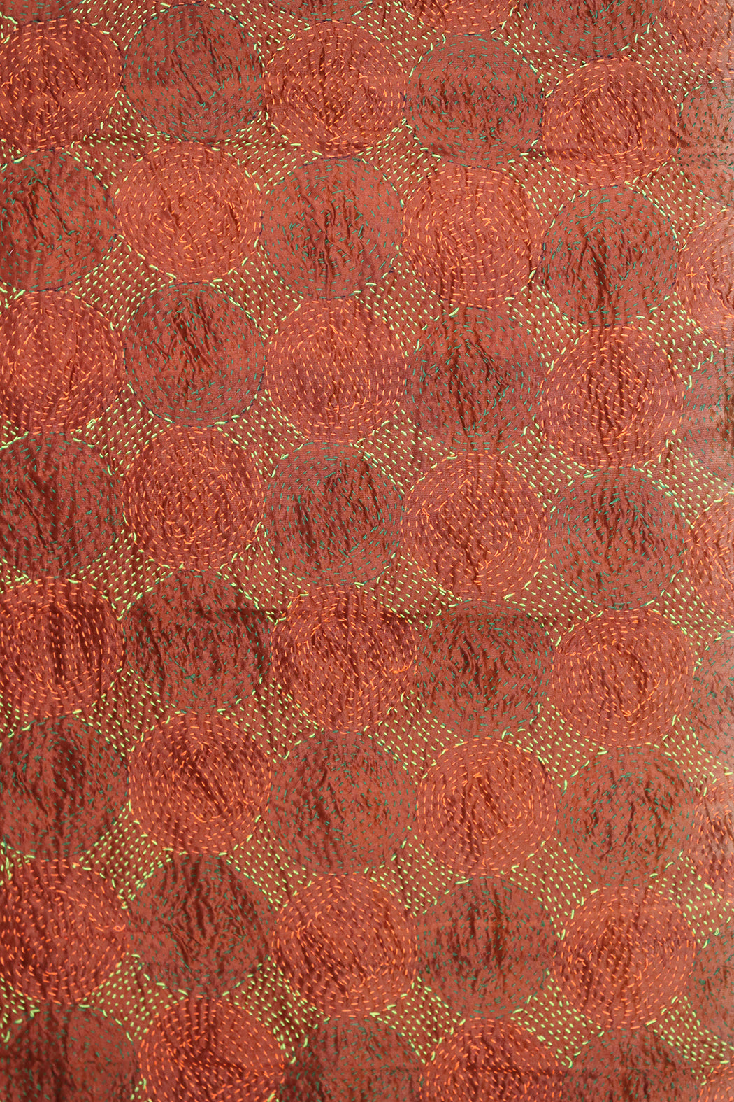 Kantha vintage scarf 40x190 cm, silk, round kantha