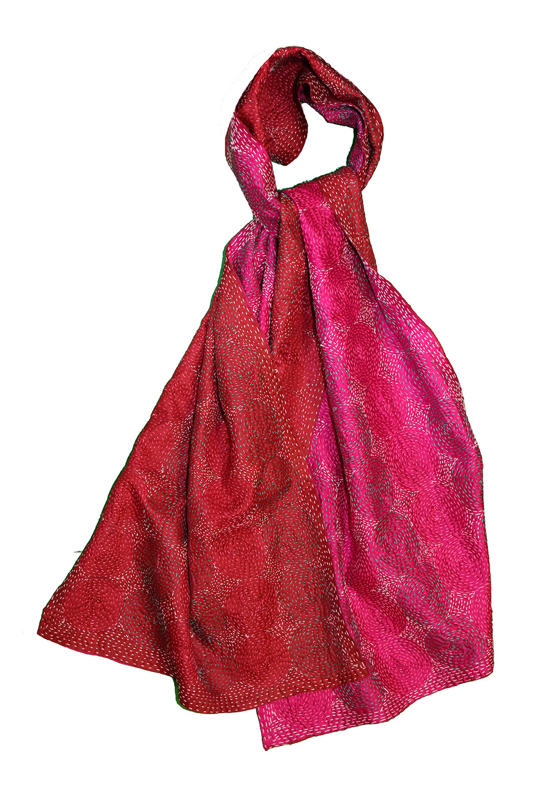 Kantha Vintage-Schal 40x190 cm, Seide, rundes Kantha