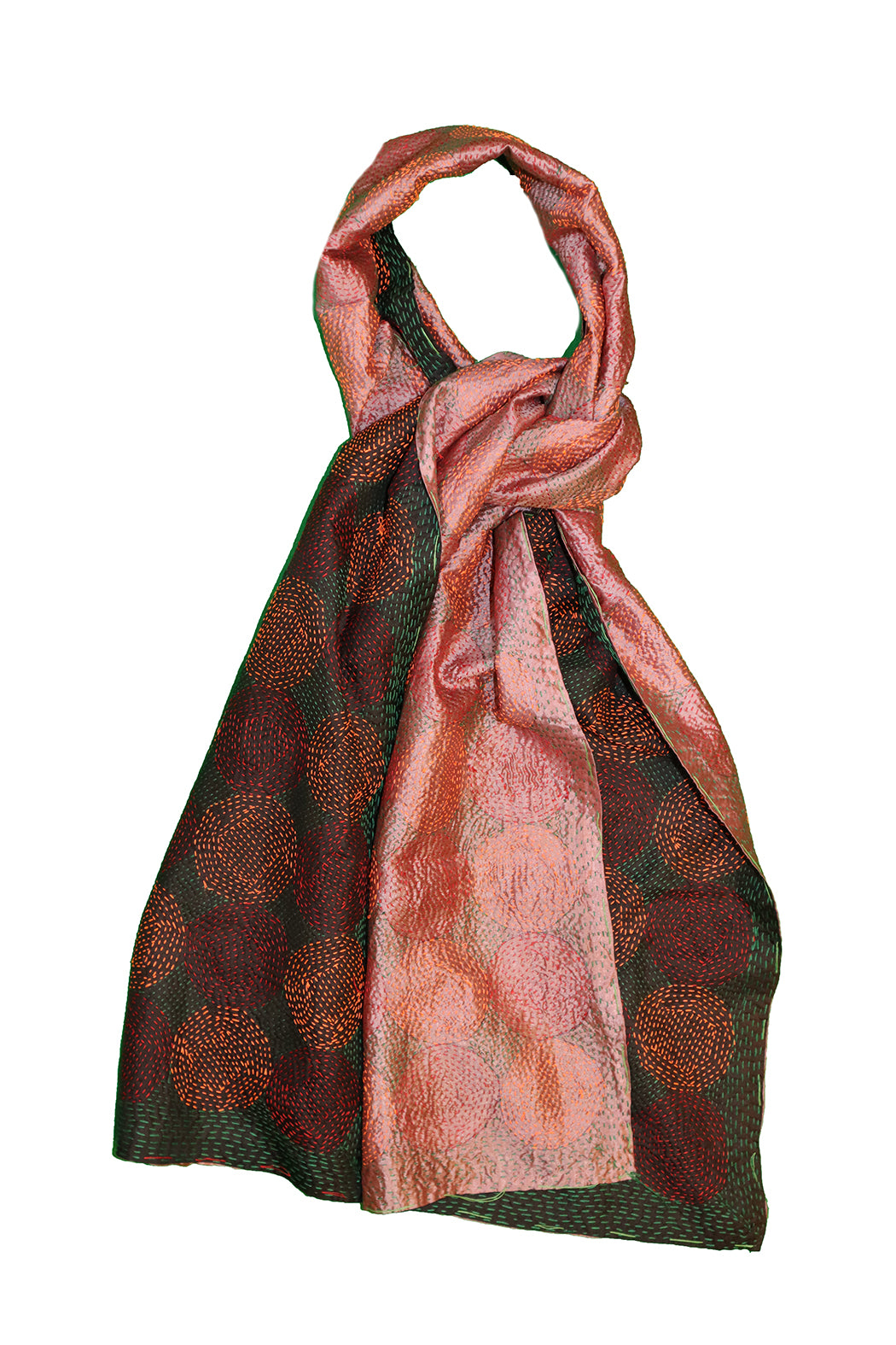 Kantha Vintage-Schal 40x190 cm, Seide, rundes Kantha