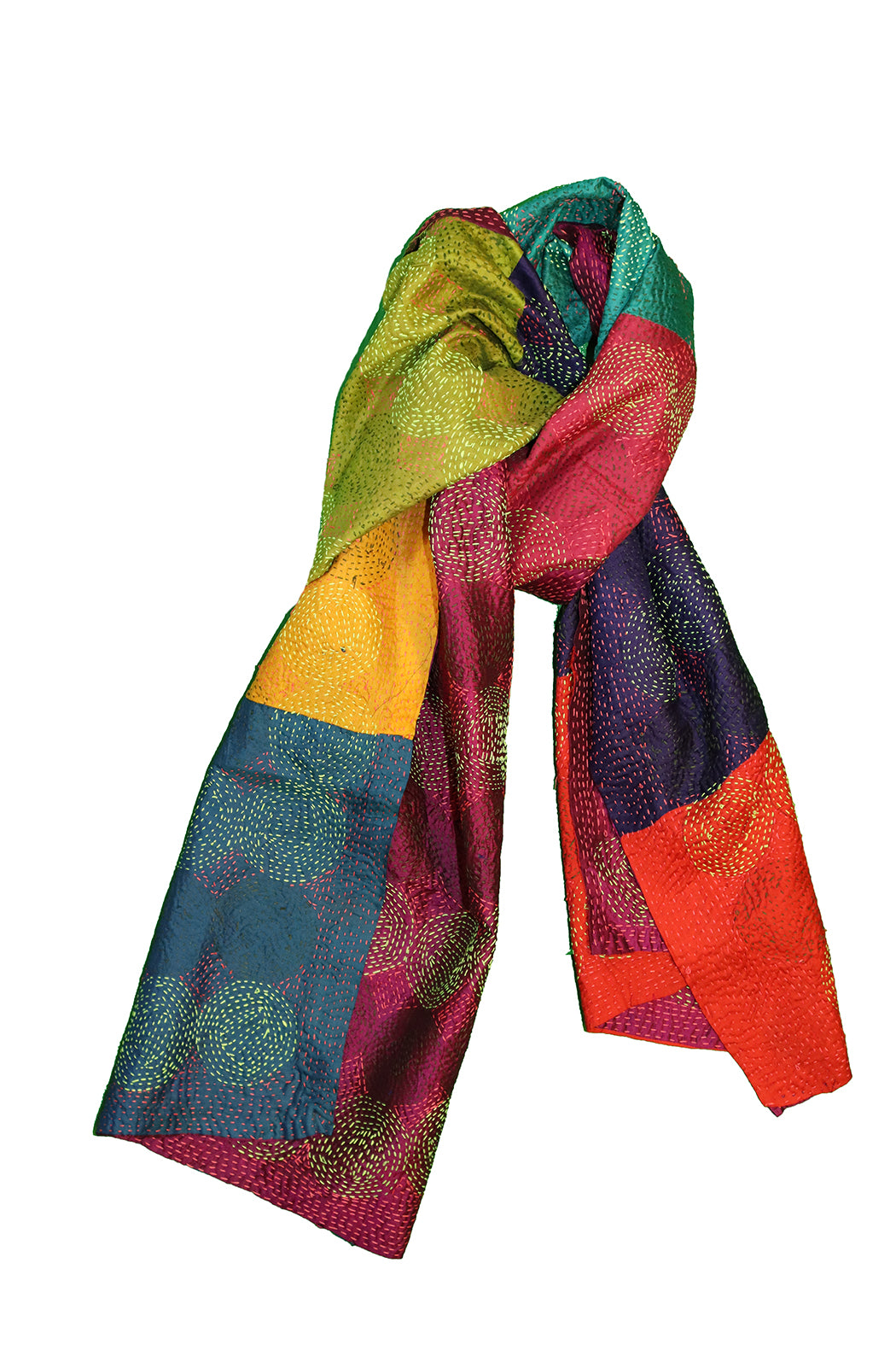 Kantha Vintage-Schal 40x190 cm, Seide, rundes Kantha