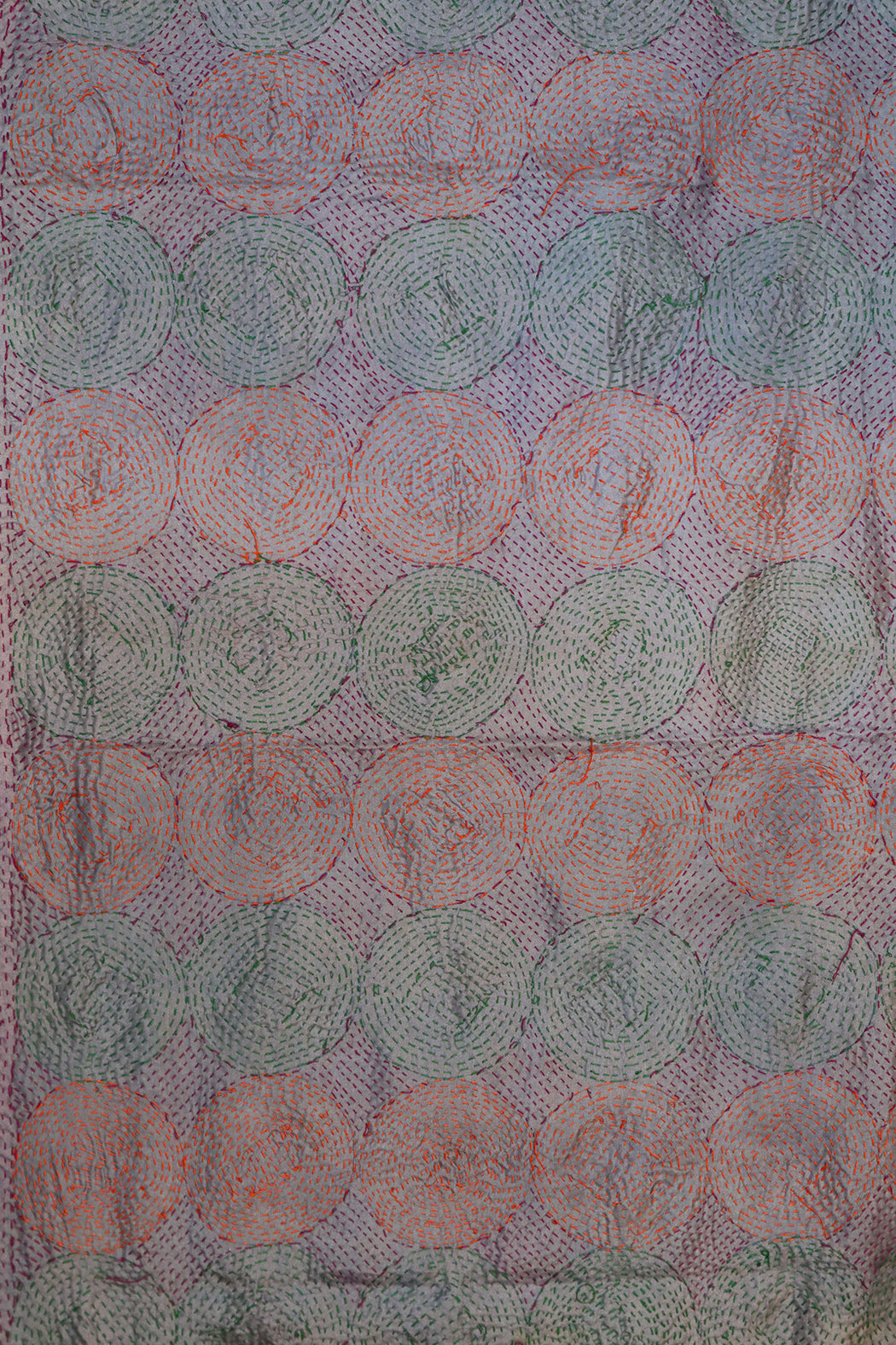 Kantha Vintage-Schal 40x190 cm, Seide, rundes Kantha