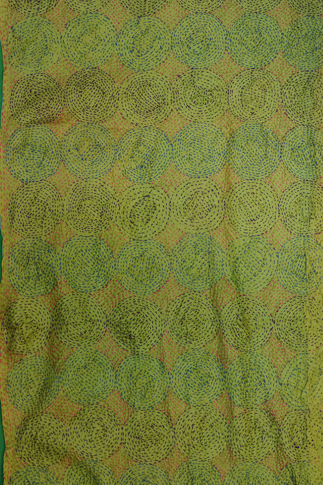 Kantha Vintage-Schal 40x190 cm, Seide, rundes Kantha