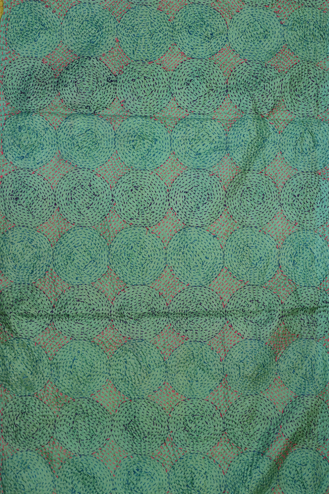 Kantha vintage scarf 40x190 cm, silk, round kantha