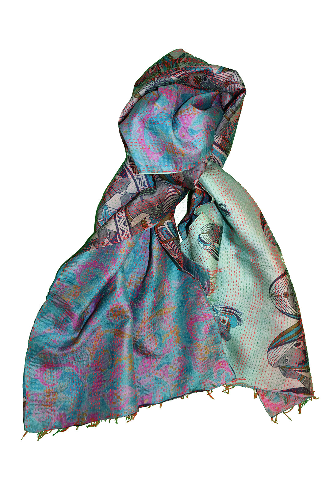 Sari-Kantha-Seidenschal 40*190 cm