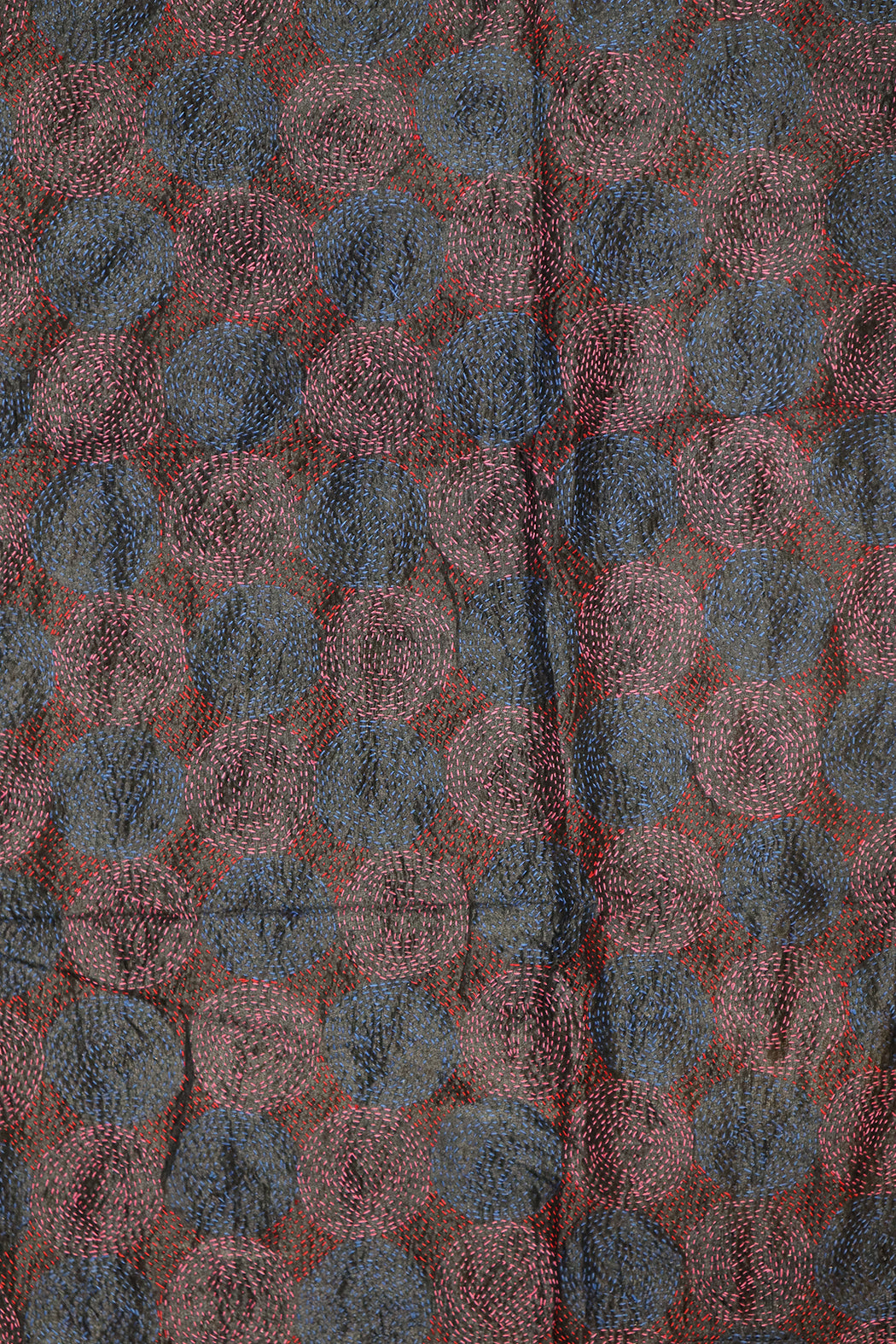 Kantha-Vintage-Schal 85x190 cm, Seide, rundes Kantha