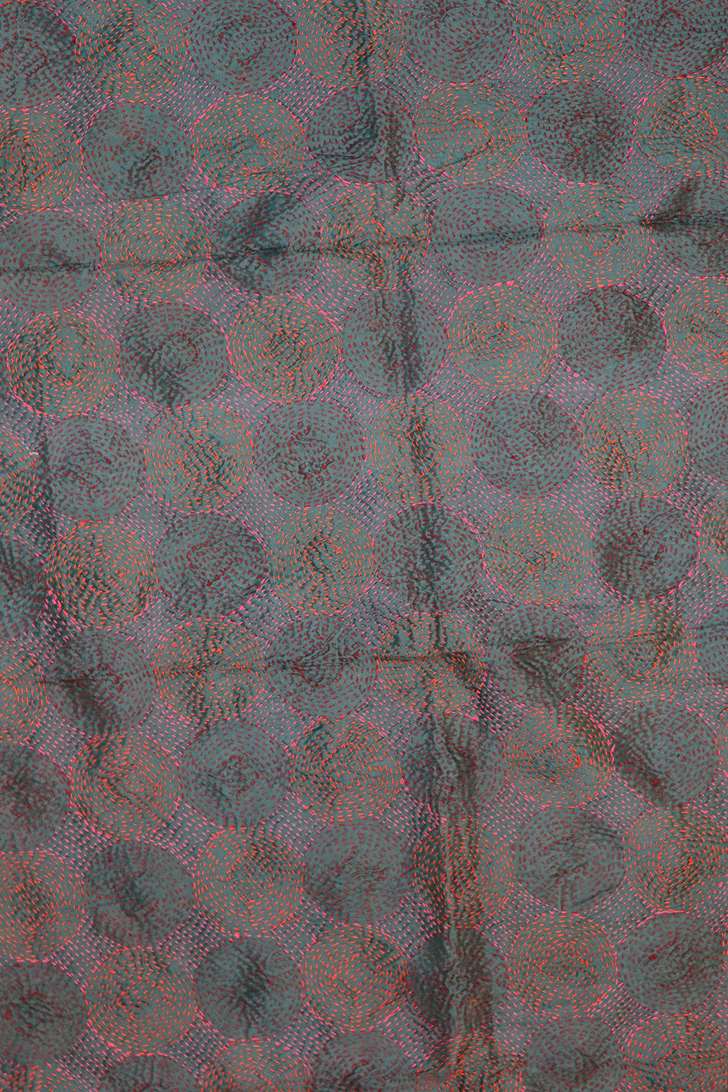 Kantha vintage scarf 85x190 cm, silk, round kantha