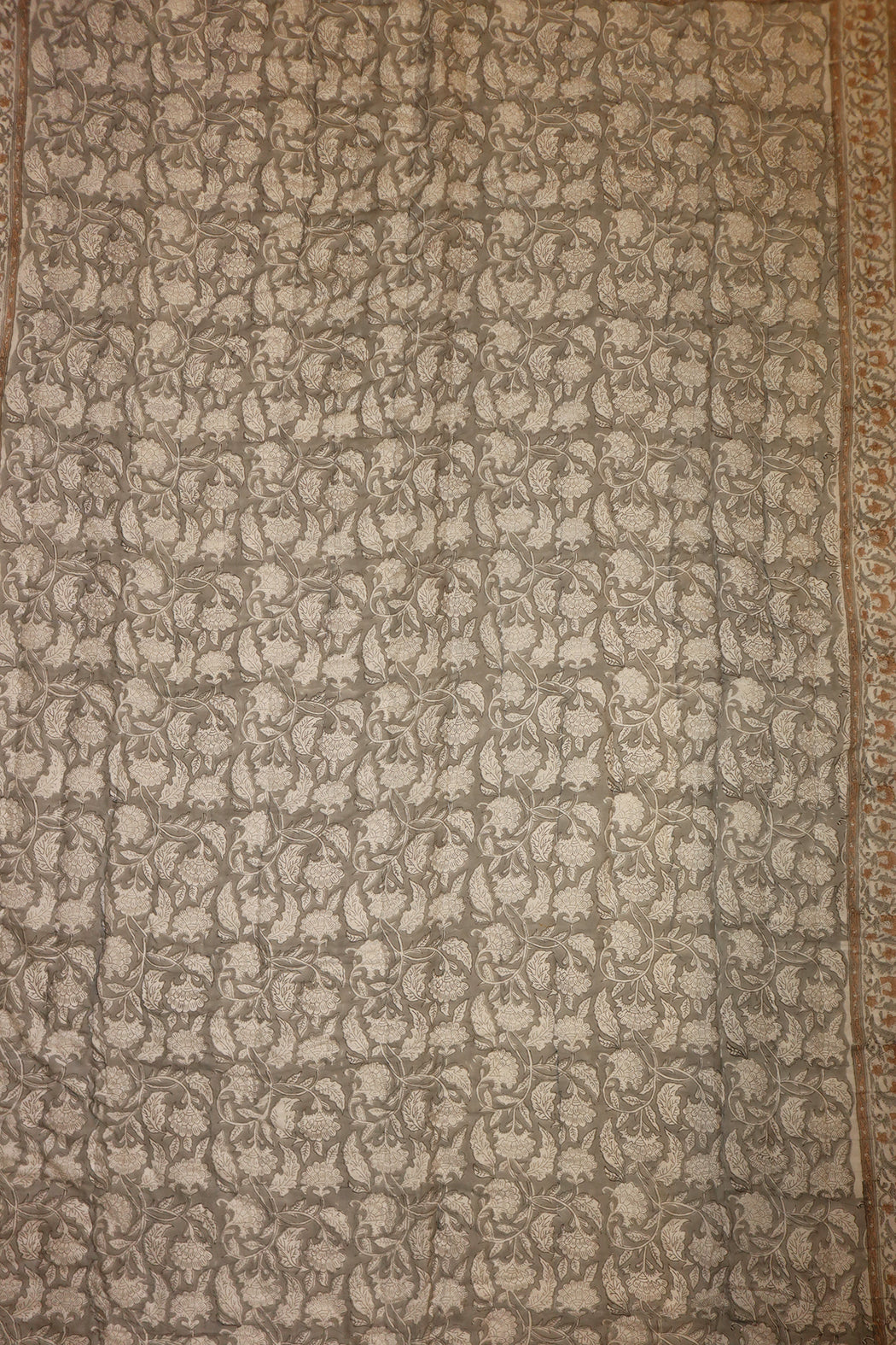 Håndlavet blokprint quiltet vattæppe 150*220 cm grå , bomuld
