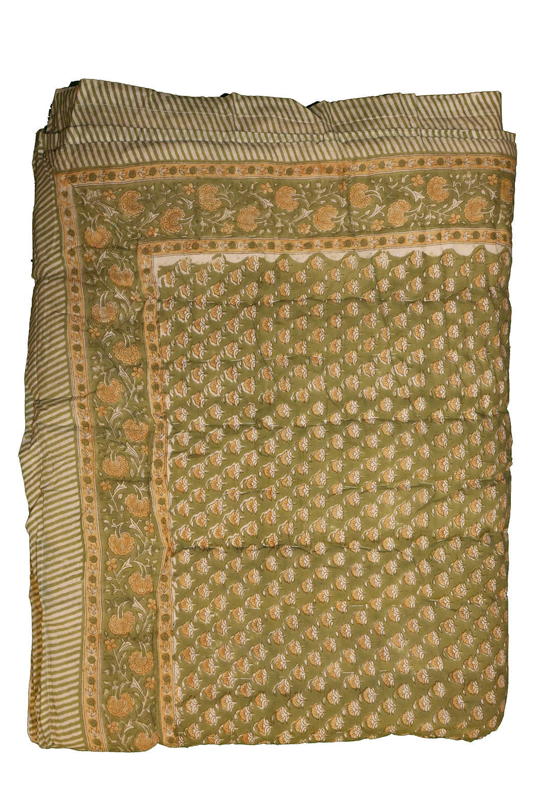 Gesteppte Decke mit Blockdruckmuster, 150 x 220 cm, grün, Baumwolle