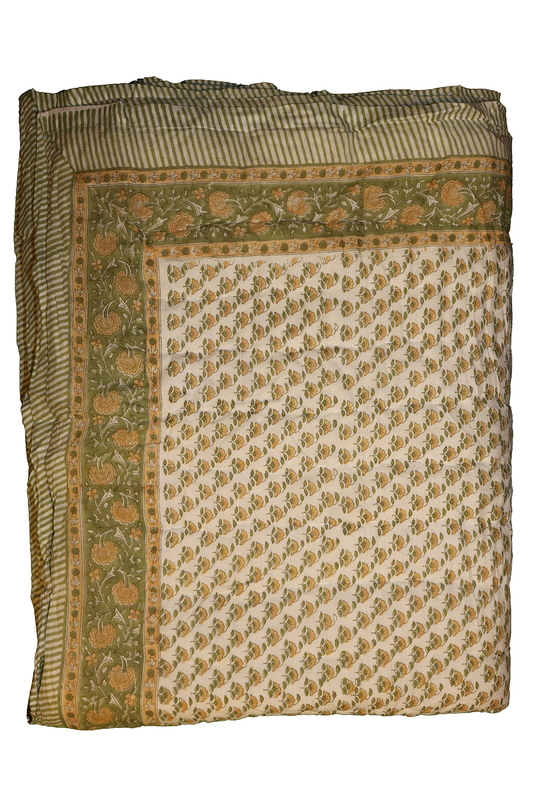 Gesteppte Decke mit Blockdruckmuster, 150 x 220 cm, grün, Baumwolle