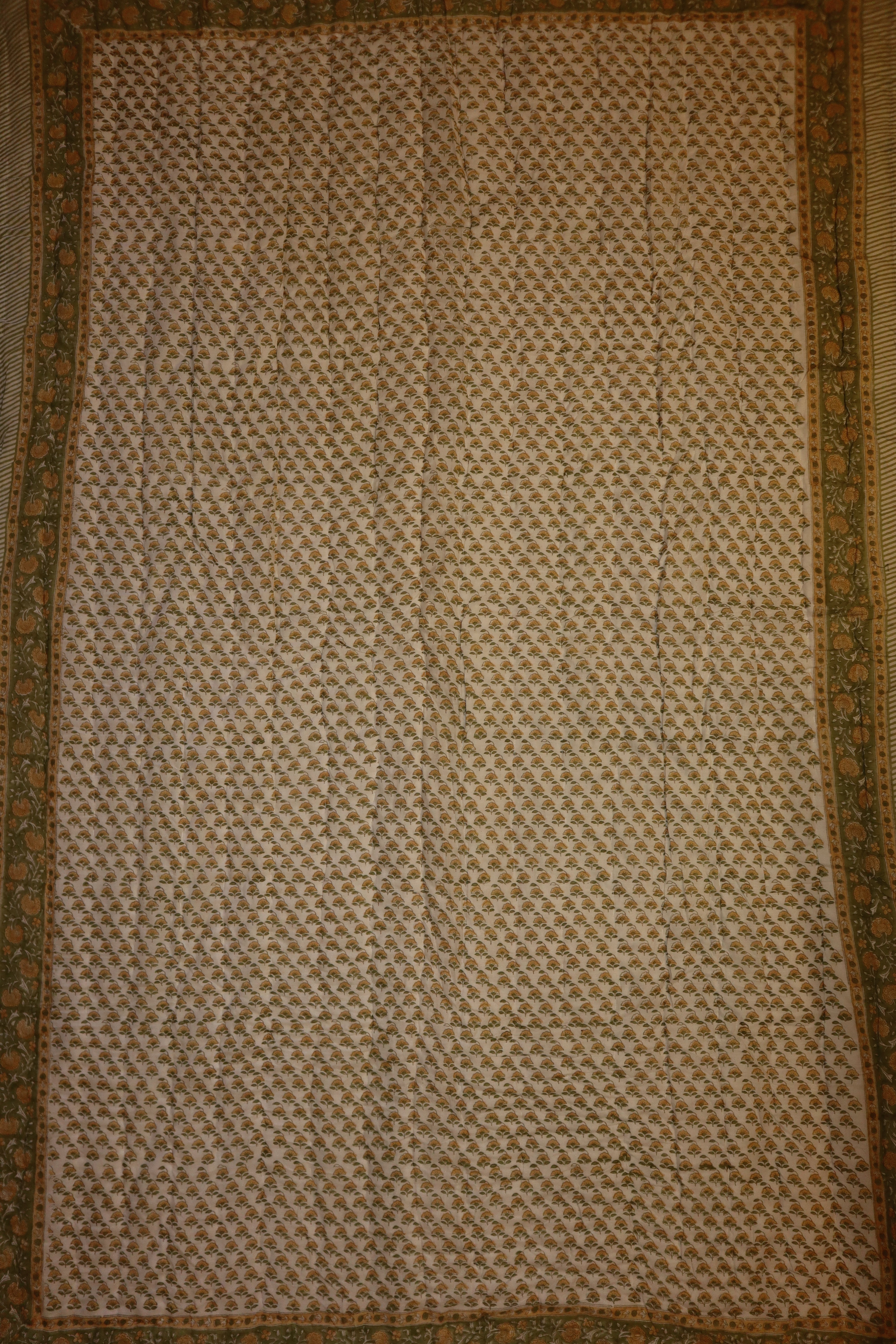 Håndlavet blokprint quiltet vattæppe 270*220 cm grøn , bomuld