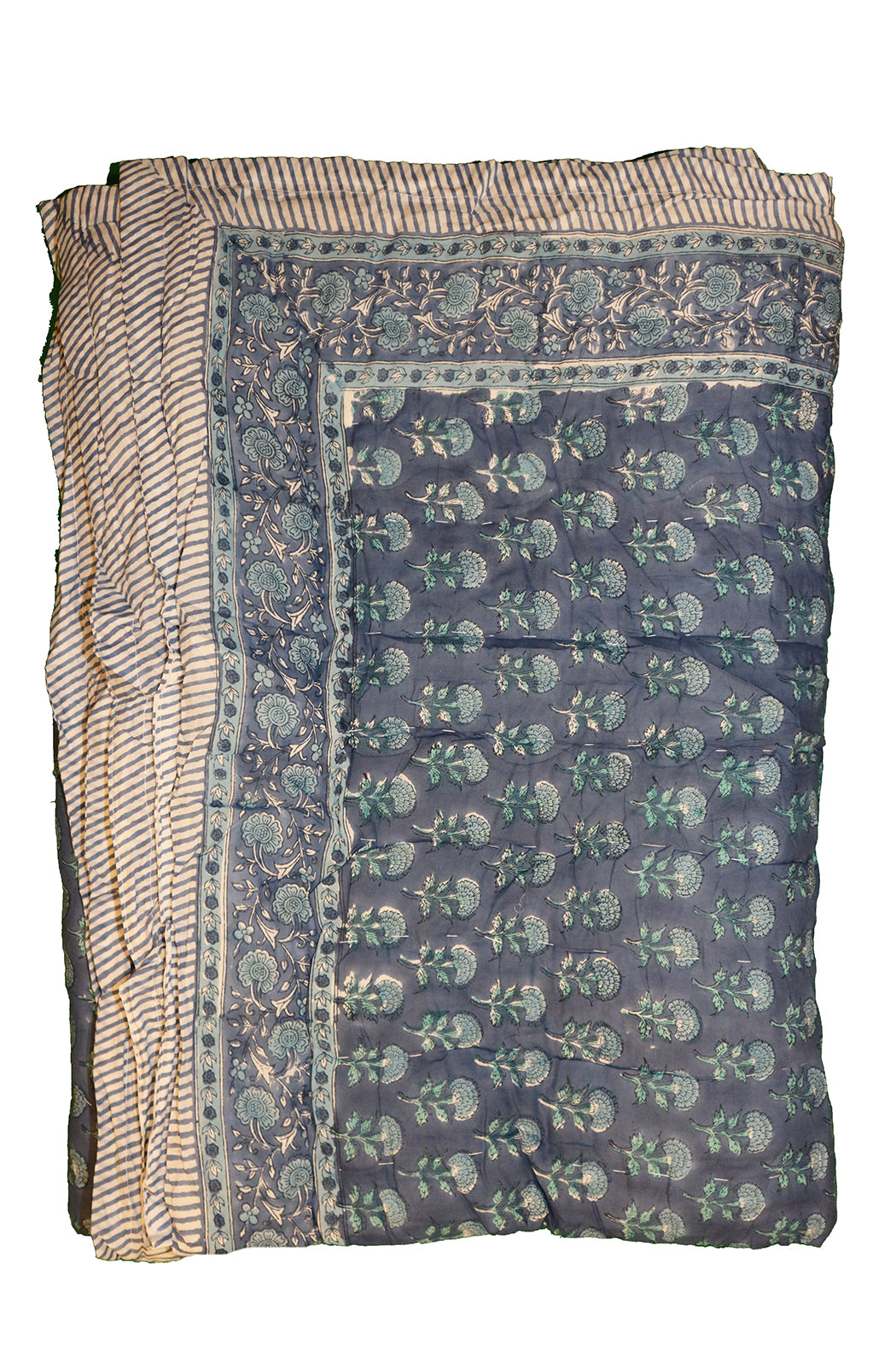 Gesteppte Decke mit Blockdruckmuster, 270 x 220 cm, blau, Baumwolle