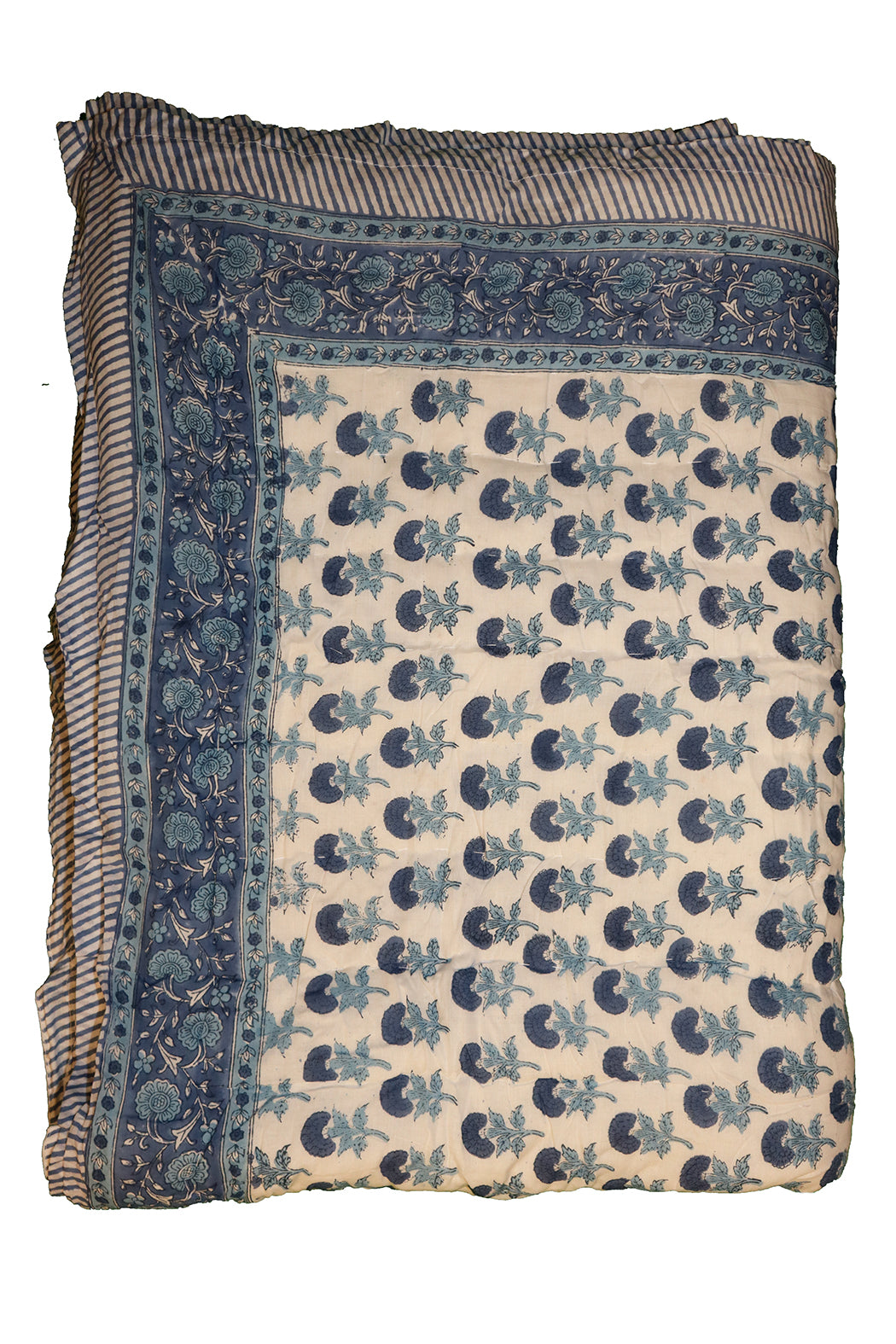 Gesteppte Decke mit Blockdruckmuster, 150 x 220 cm, blau, Baumwolle
