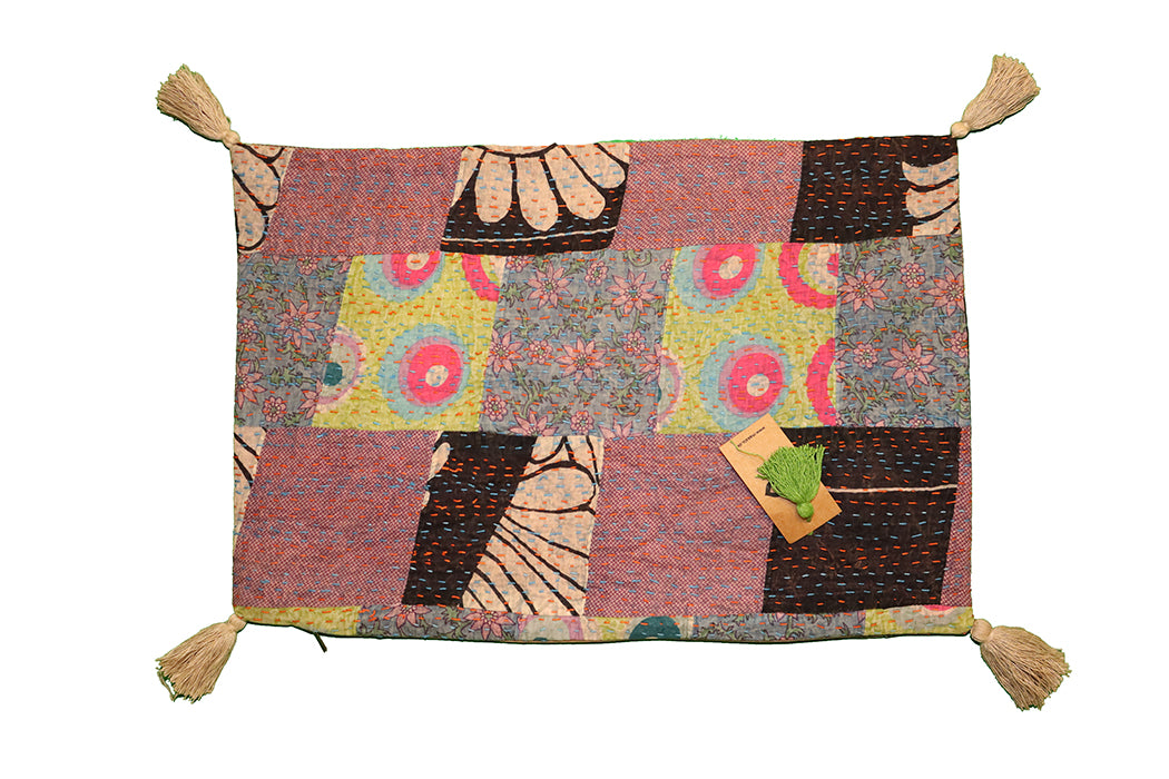Kantha stonewash pude – Blød Bomuld | 40x60 cm | MASALA