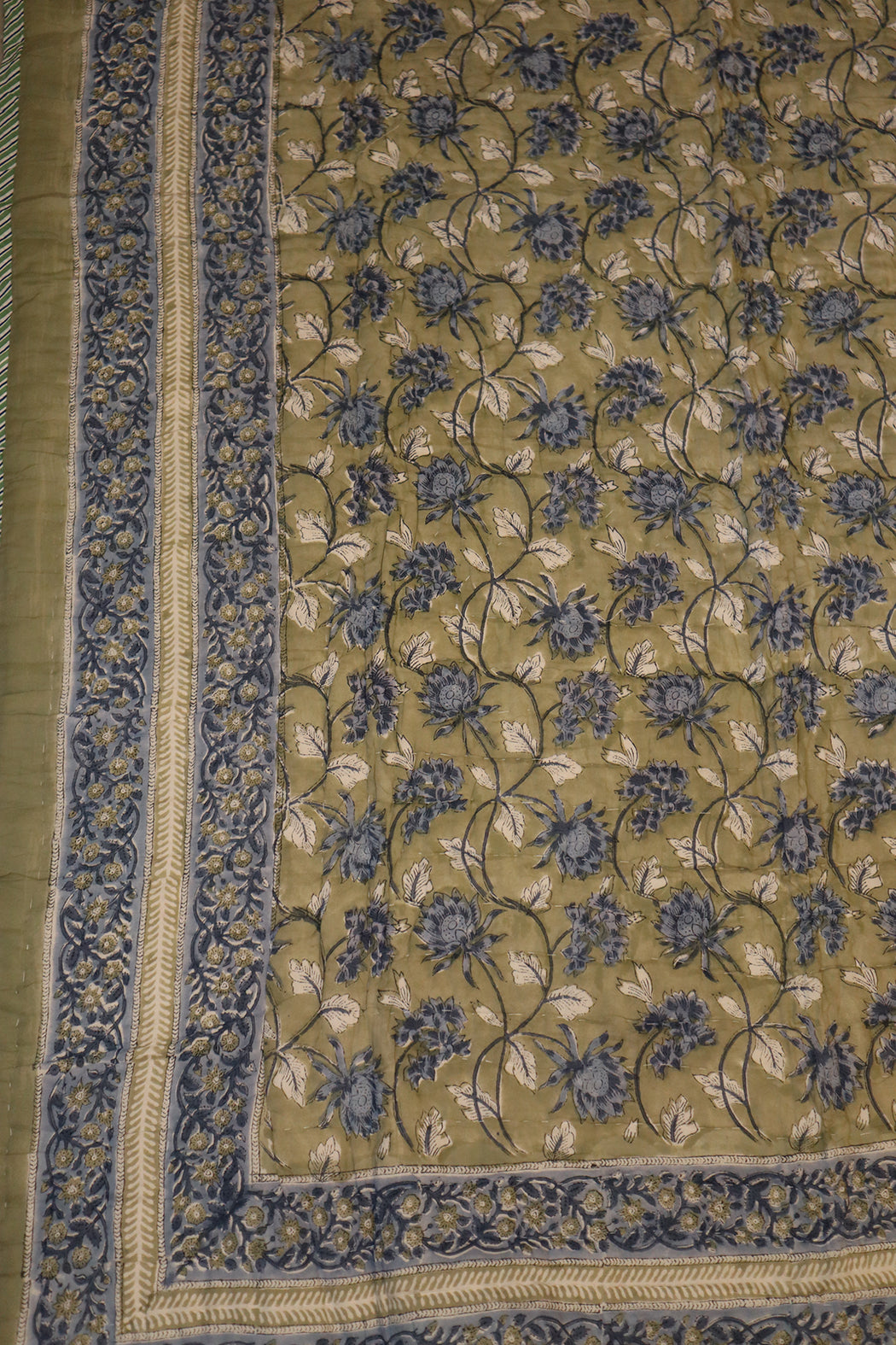 Håndlavet blokprint quiltet vattæppe 150*220 cm blå , bomuld