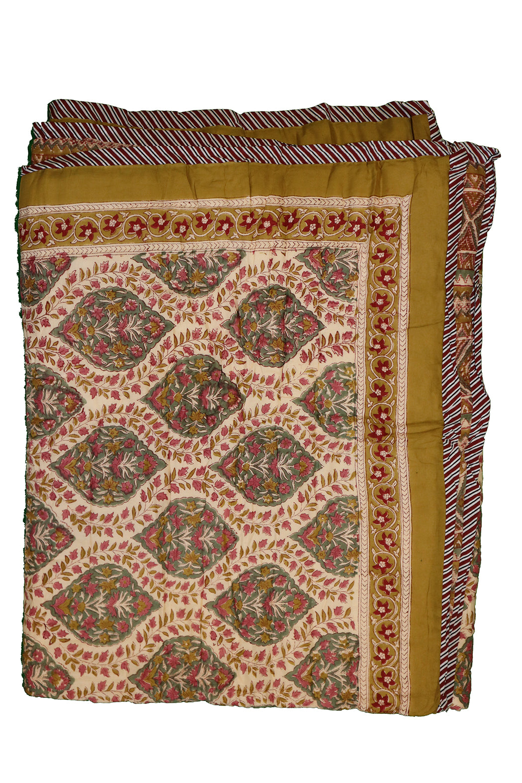 Håndlavet blokprint quiltet vattæppe 150*220 cm blå , bomuld