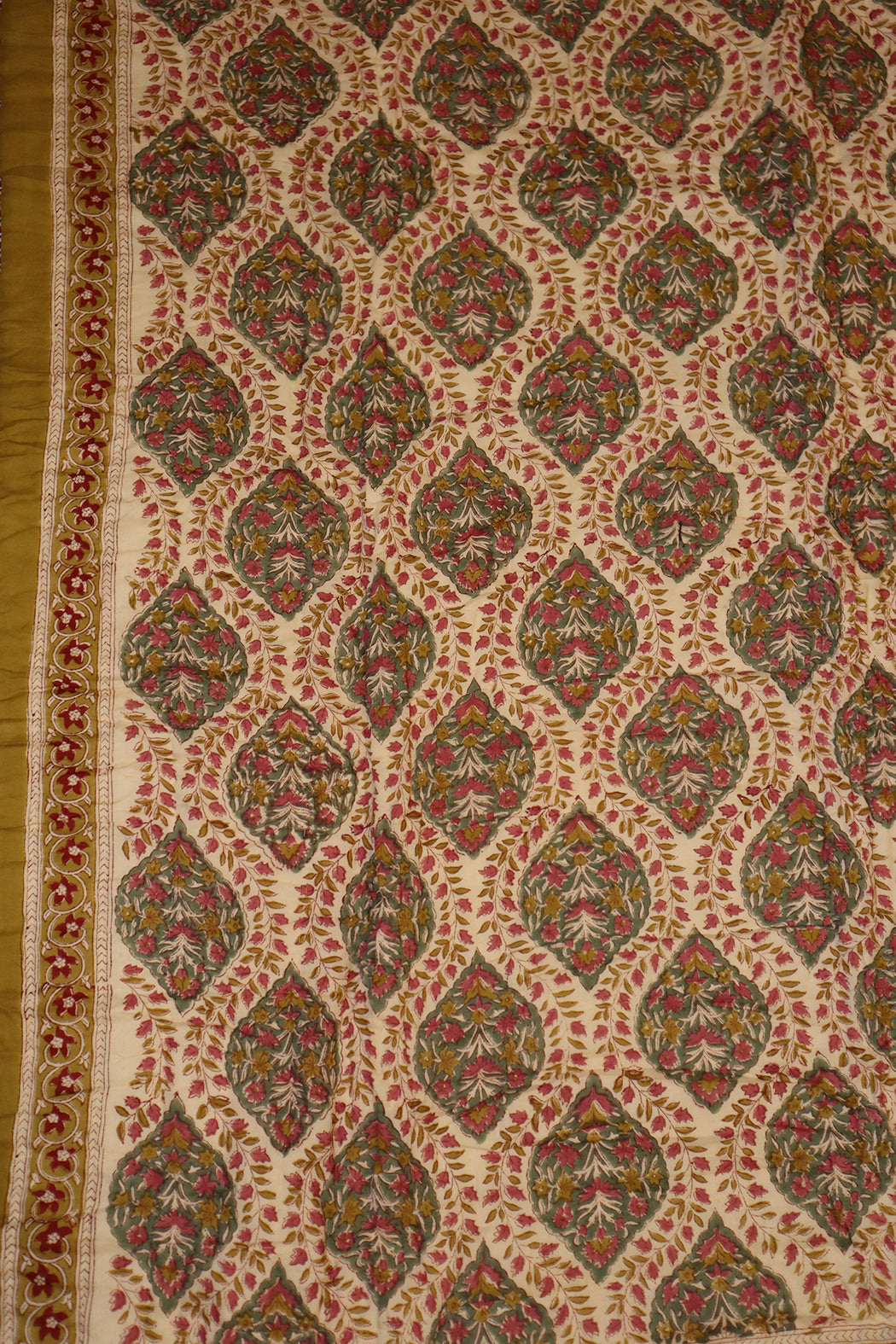 Håndlavet blokprint quiltet vattæppe 150*220 cm blå , bomuld
