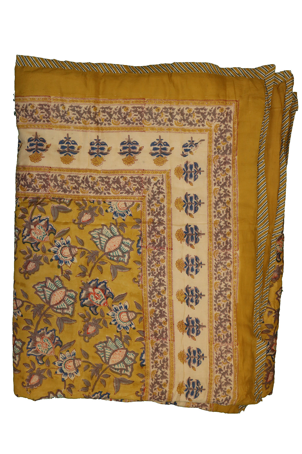 Blockprint quilted blanket 150*220 cm blue, cotton