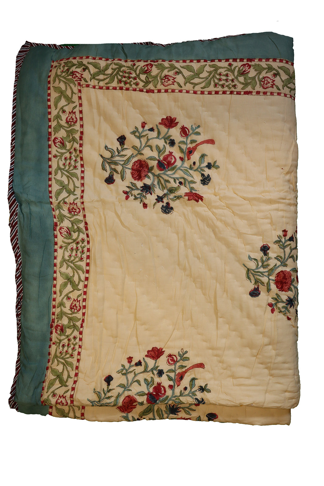 Gesteppte Decke mit Blockdruckmuster, 150 x 220 cm, blau, Baumwolle