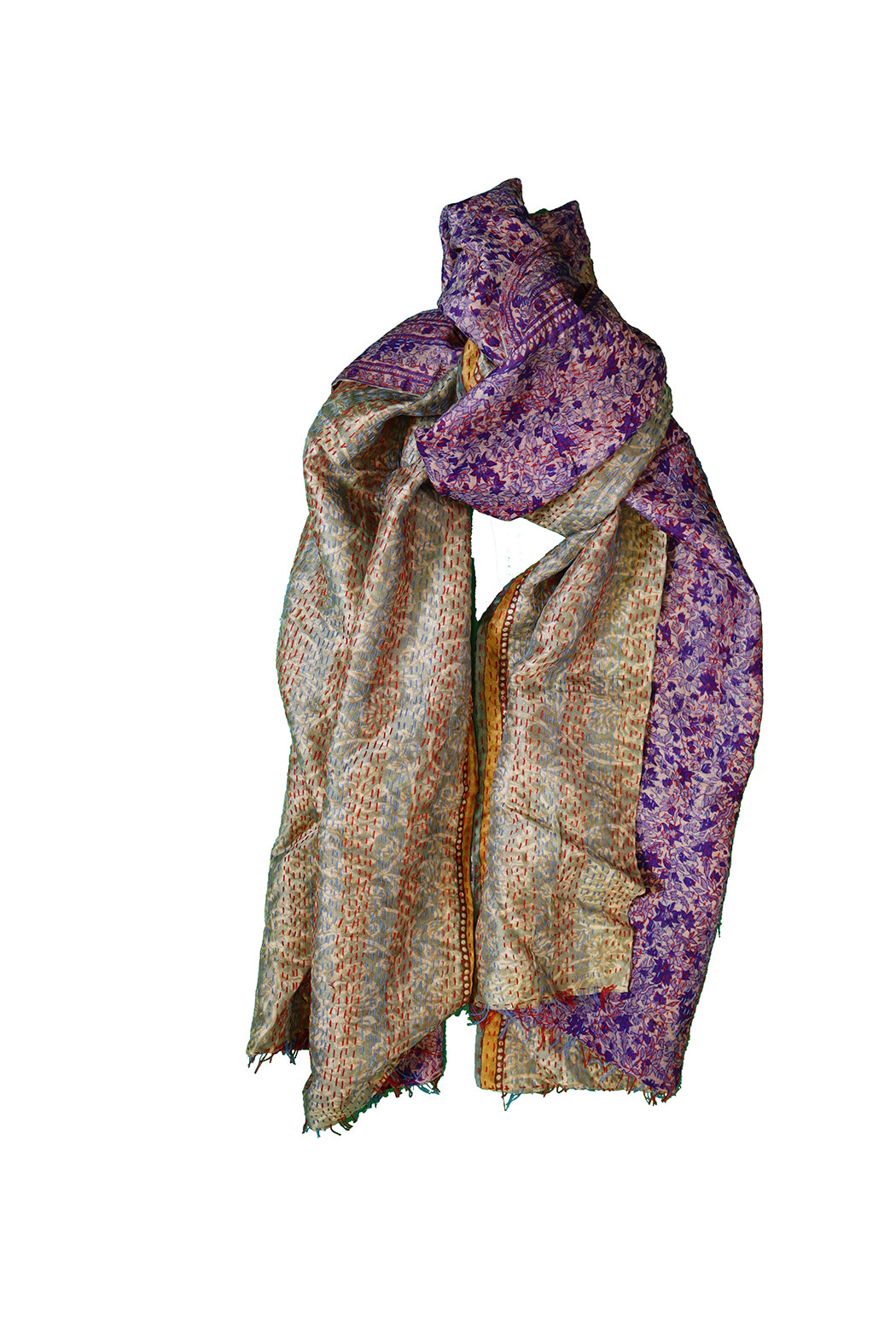 Kantha silketørklæde – Recycled Vintage Sari | 40x190 cm | MASALA